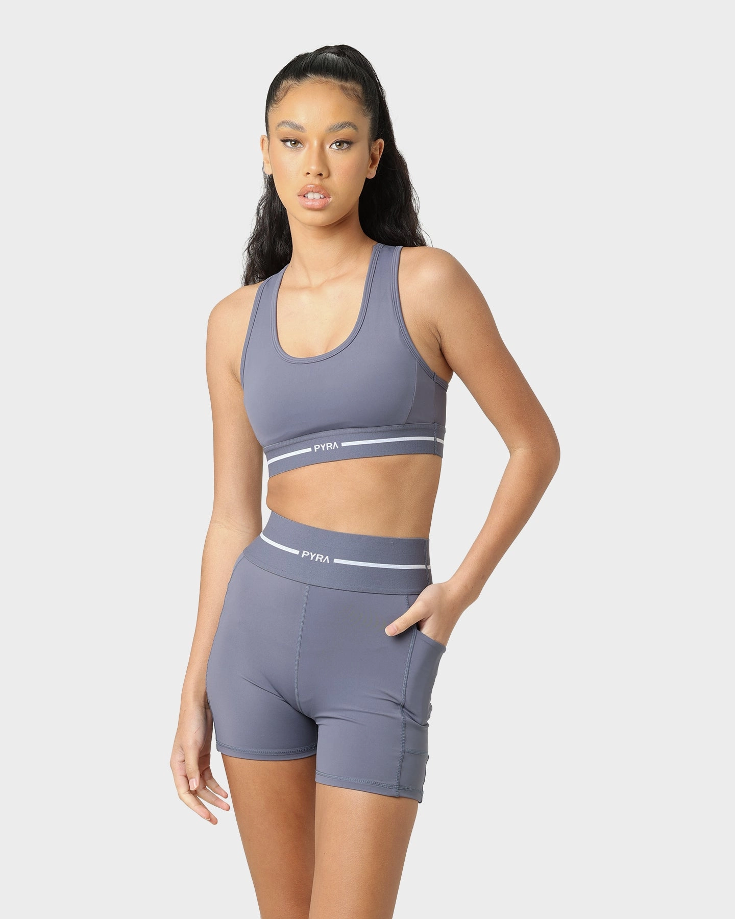 PYRA Women's Summit Sports Bra Vintage Indigo Relaxed fit wear Outdoor Outfit Style