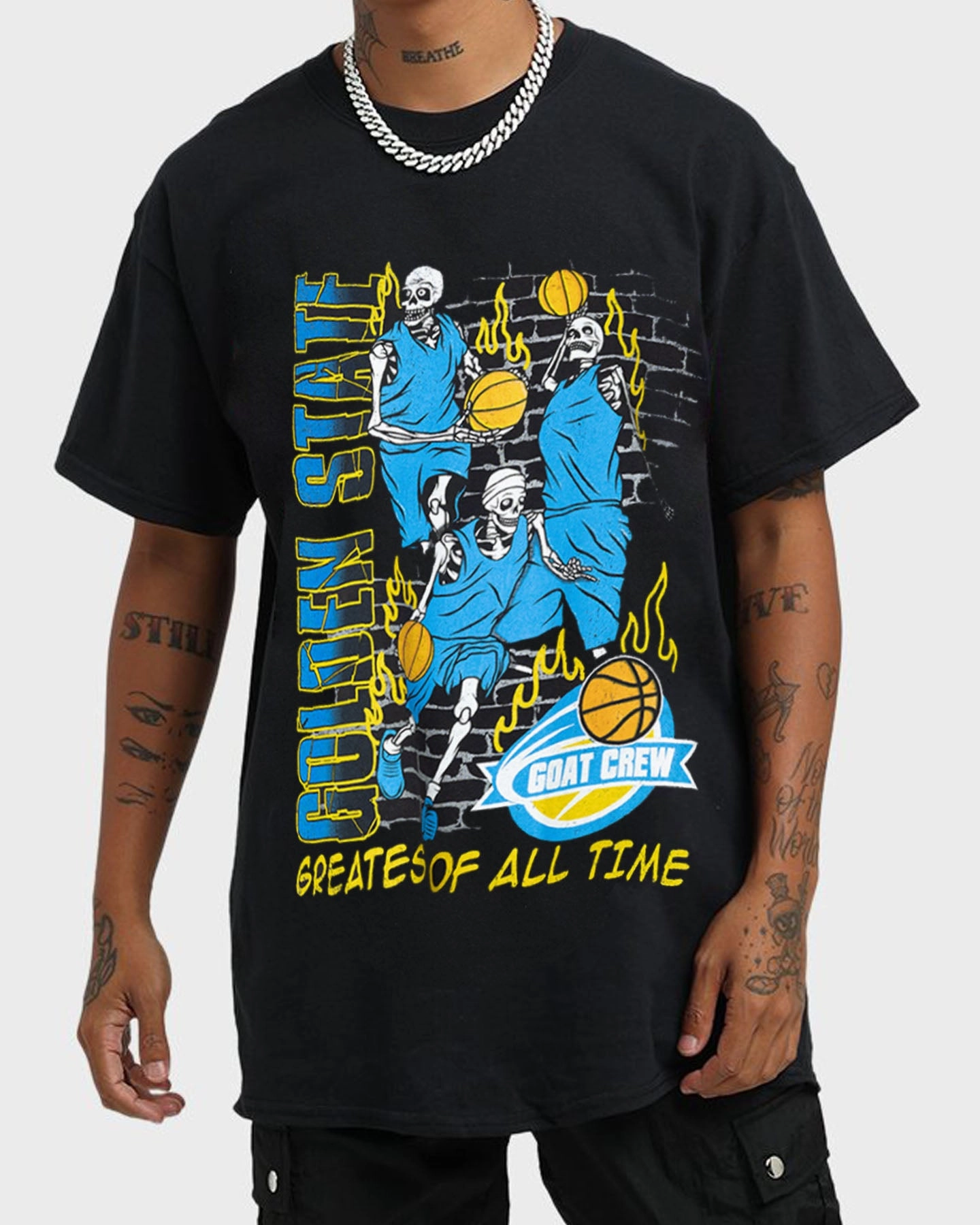 Goat Crew Golden Finals Vintage T-Shirt Washed Black Street Smart Summer Essential