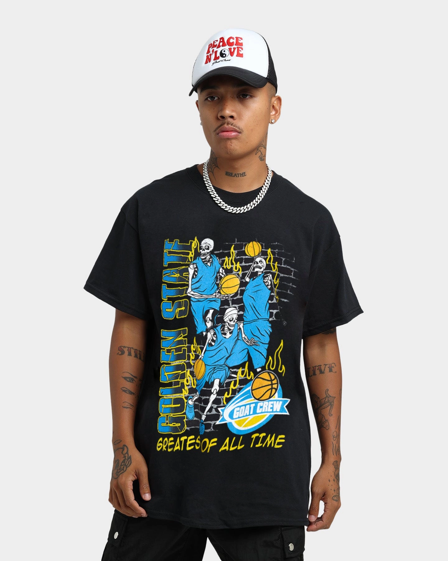Goat Crew Golden Finals Vintage T-Shirt Washed Black Flattering Design Skinny Fit