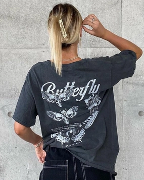 Rats Get Fat Butterfly Effect Vintage T-Shirt Off Black Biodegradable Textile sports performance