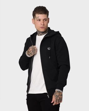 Light Reflective library Fred Perry Hooded Zip Through Sweatshirt Black