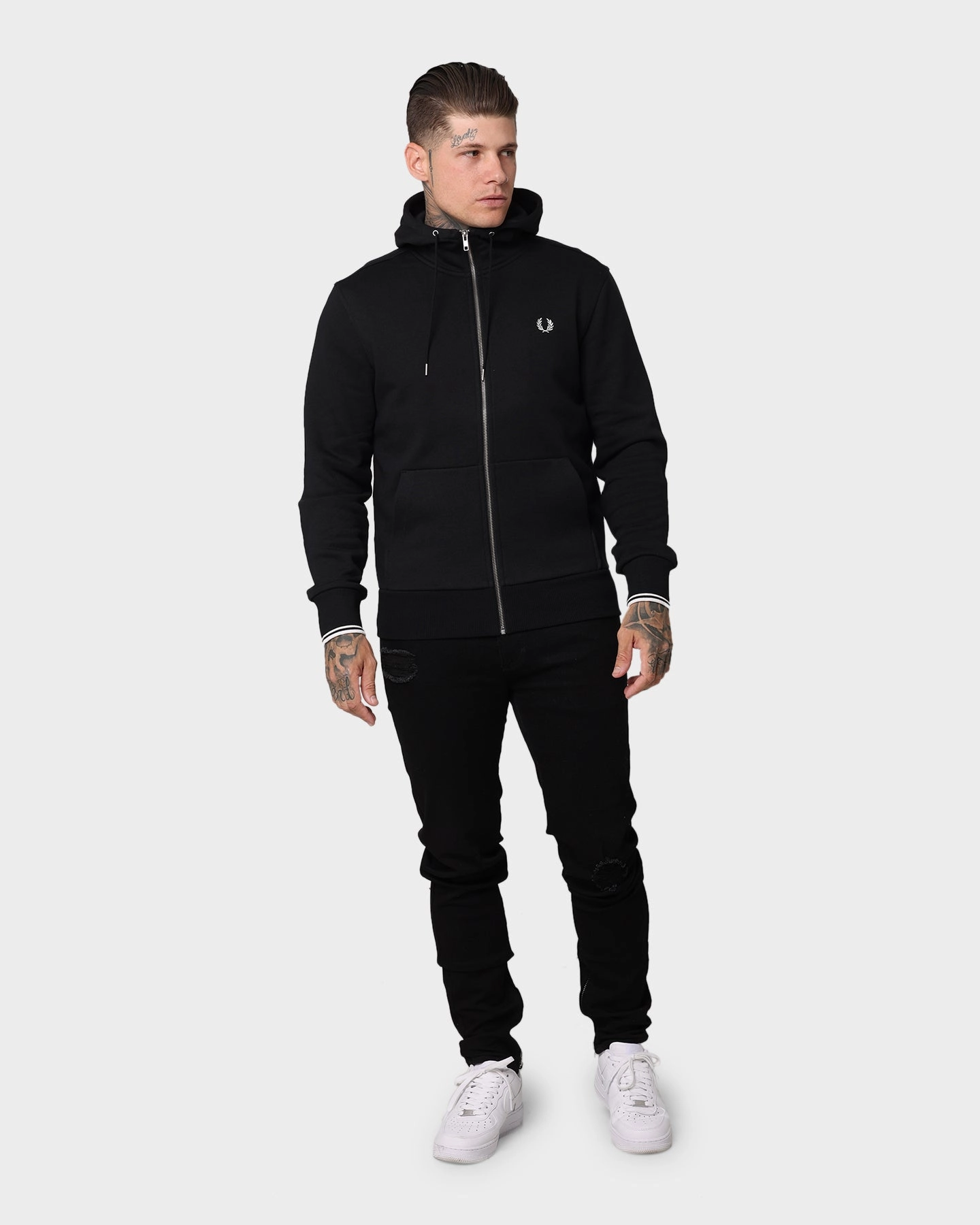 Goods Fresh Appeal Fred Perry Hooded Zip Through Sweatshirt Black