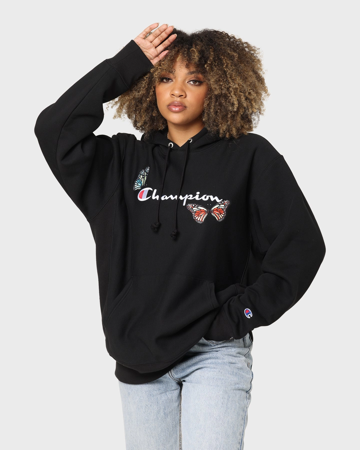Champion Heritage Butterfly Embroidery Hoodie Black Culture