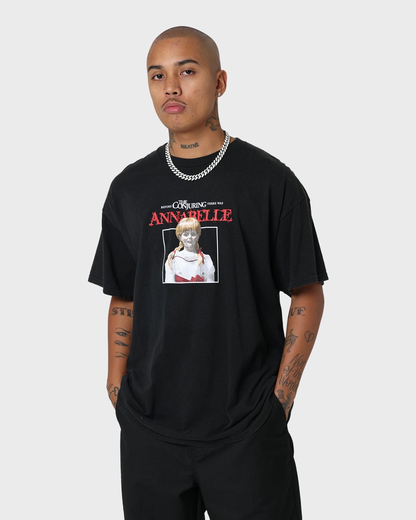 Colorfast Dye Snag Resistant Surface American Thrift X Annabelle Annabelle Vintage T-Shirt Black Wash
