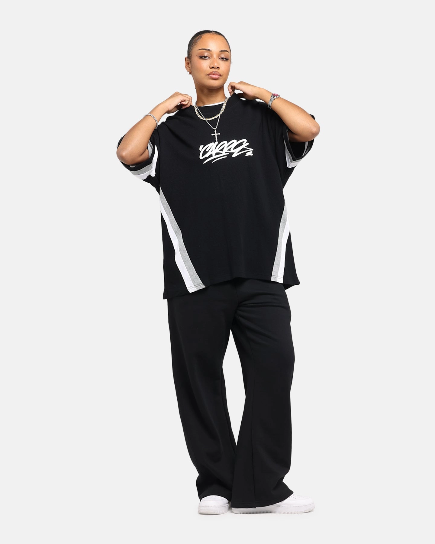 Minimal Trend Comfortable Stretch Carre Graffiti Waffle T-Shirt Black