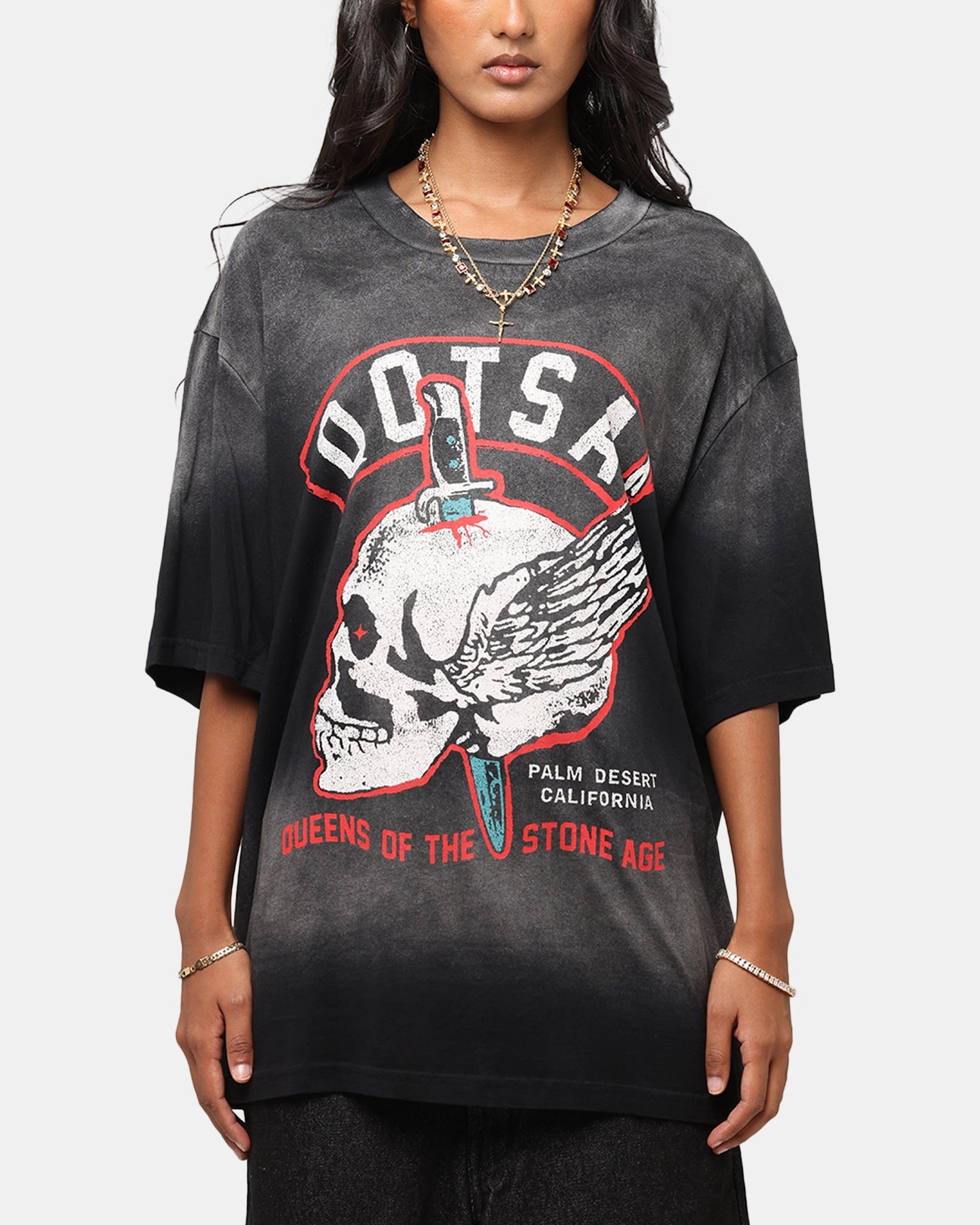 Queens Of The Stone Age Stone Age Vintage T-Shirt Washed Black Embroidered