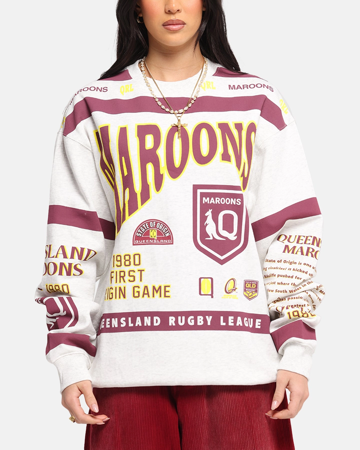 Quick Dry Performance Queensland Rugby League Queensland Maroons Team Crewneck Silver Marle