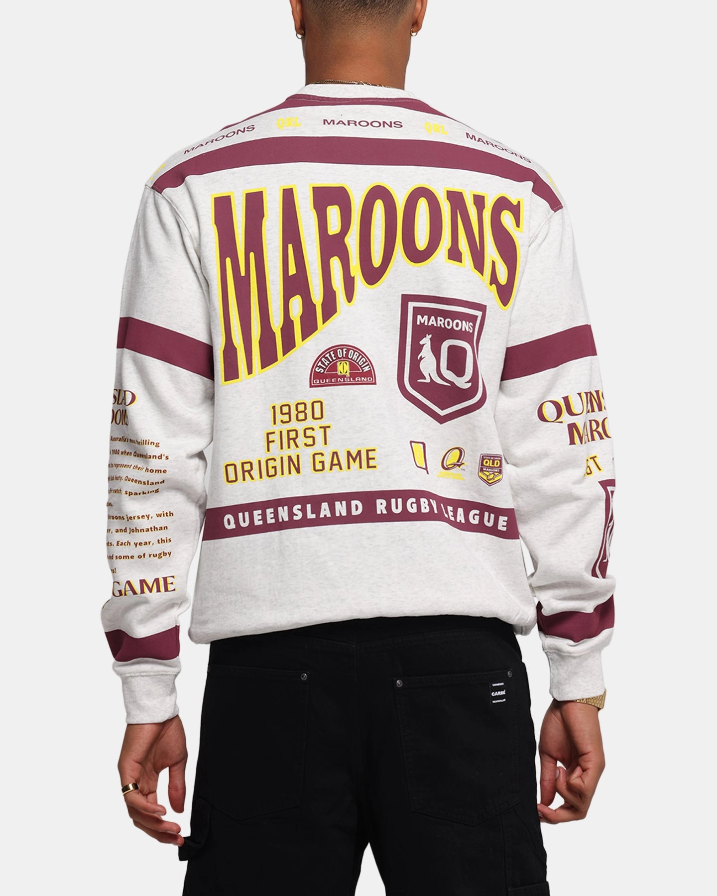Tear Resistant Knit Queensland Rugby League Queensland Maroons Team Crewneck Silver Marle