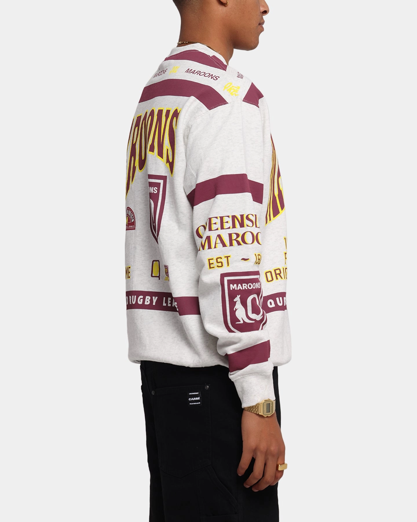 Queensland Rugby League Queensland Maroons Team Crewneck Silver Marle Cotton Twill