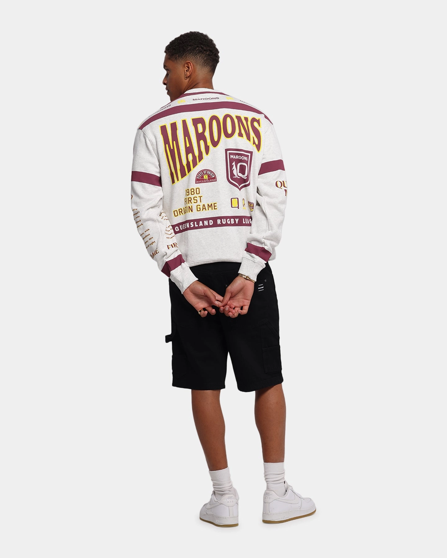 Queensland Rugby League Queensland Maroons Team Crewneck Silver Marle LowProfileStitching Cool Climate
