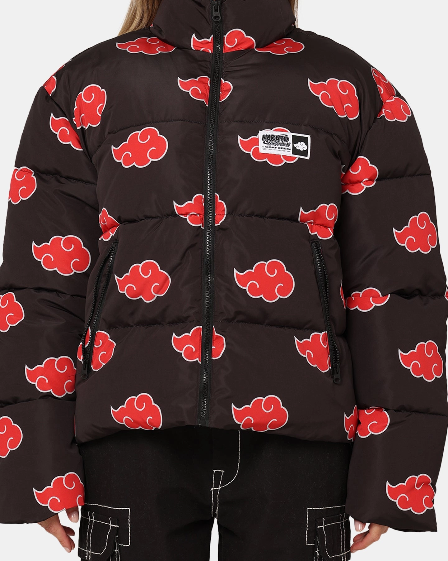 Fast Fit Engineer Goat Crew X Naruto Akatsuki Puffer Jacket Black