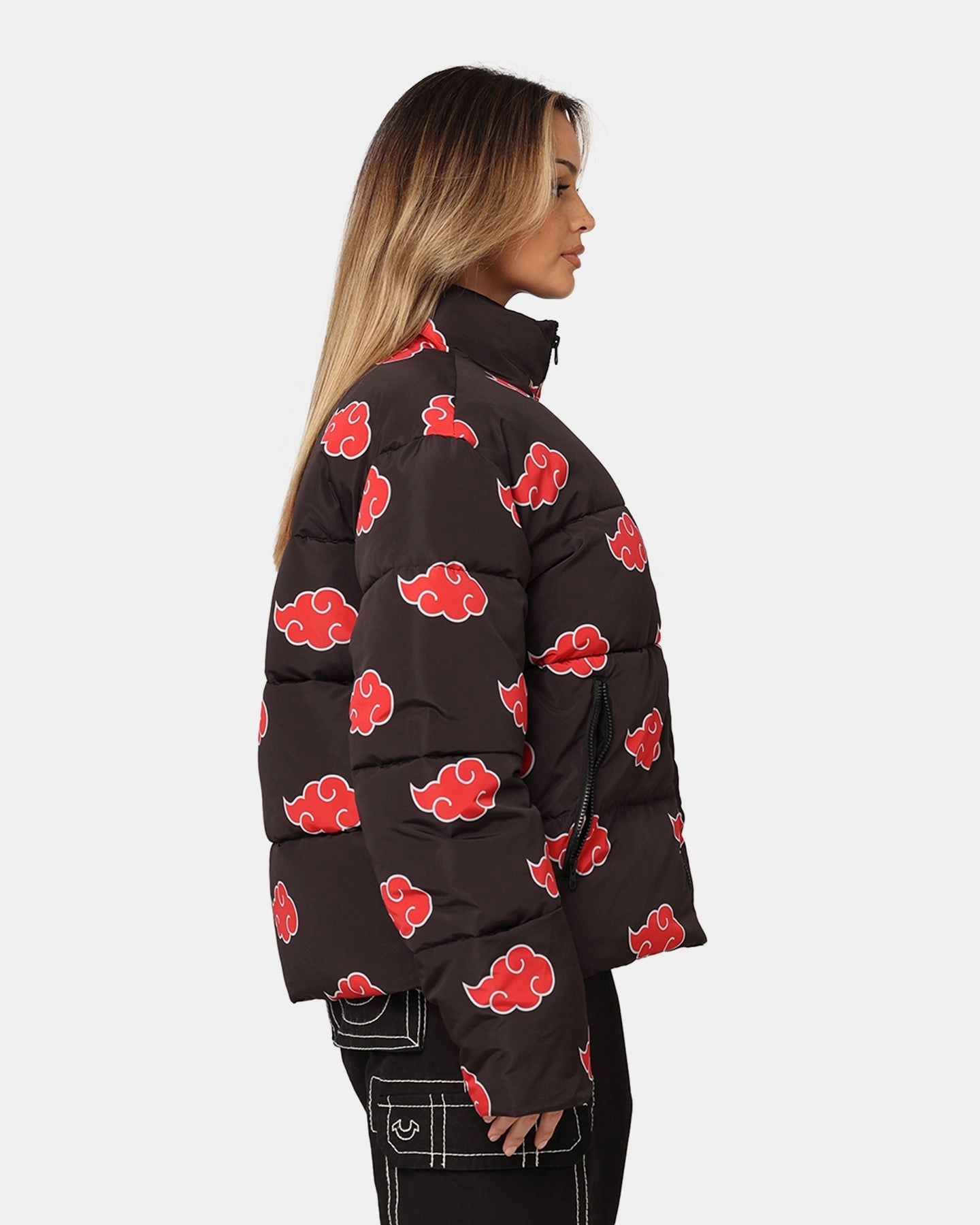 Wind Friendly Goat Crew X Naruto Akatsuki Puffer Jacket Black