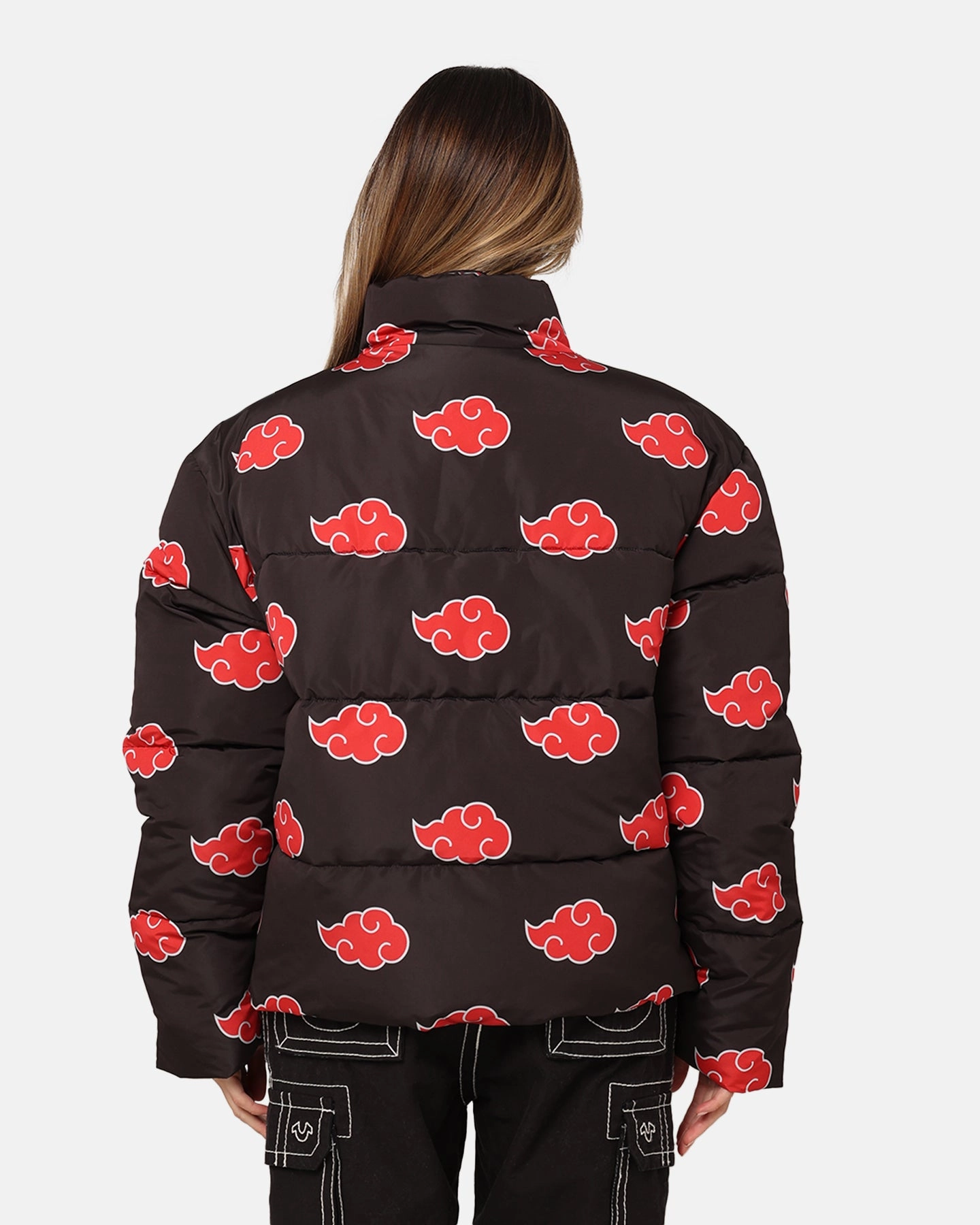 Goat Crew X Naruto Akatsuki Puffer Jacket Black Barrier Seam Construction Checkered