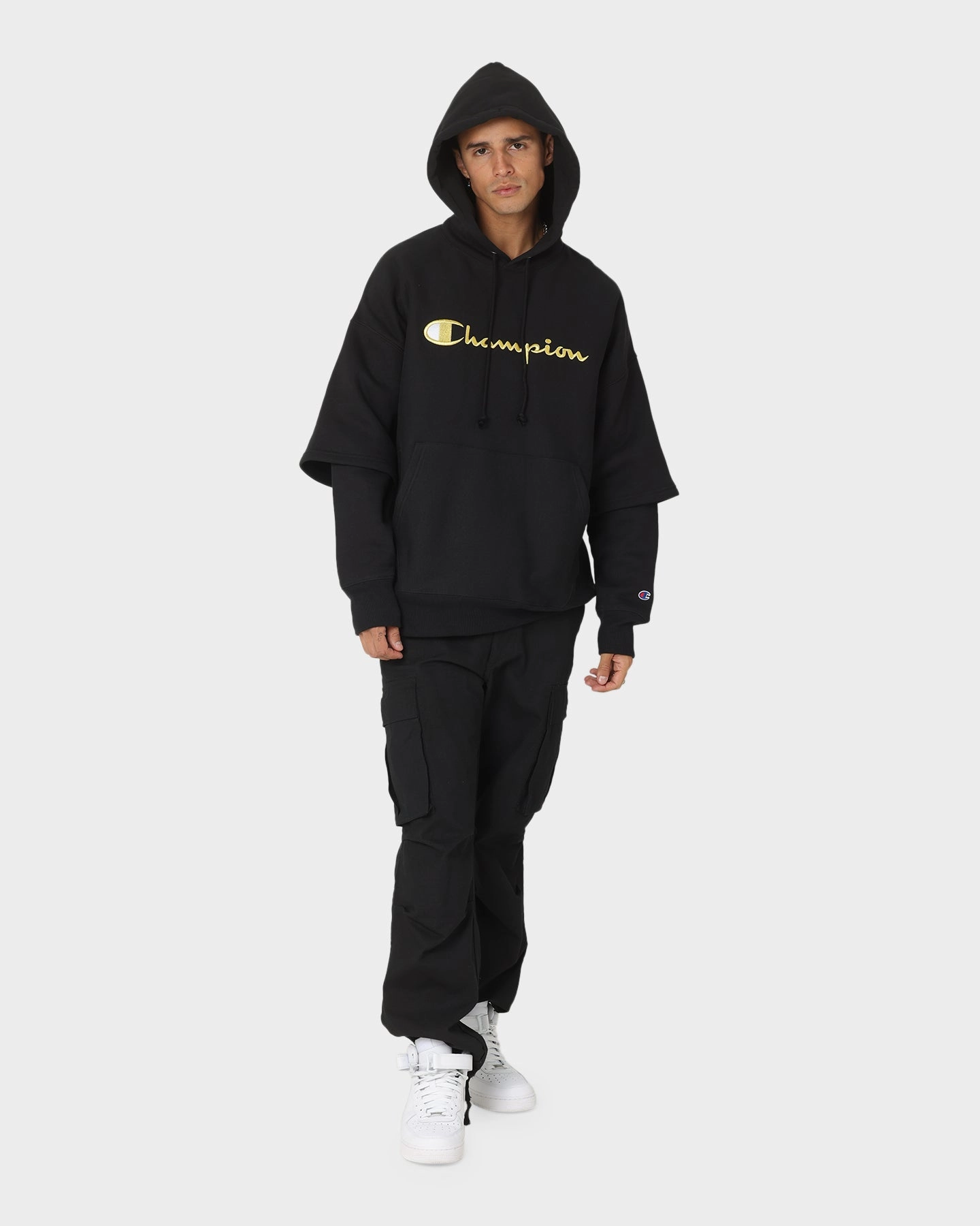 Champion Reverse Weave Double Layer Hoodie Black/Gold Applaud