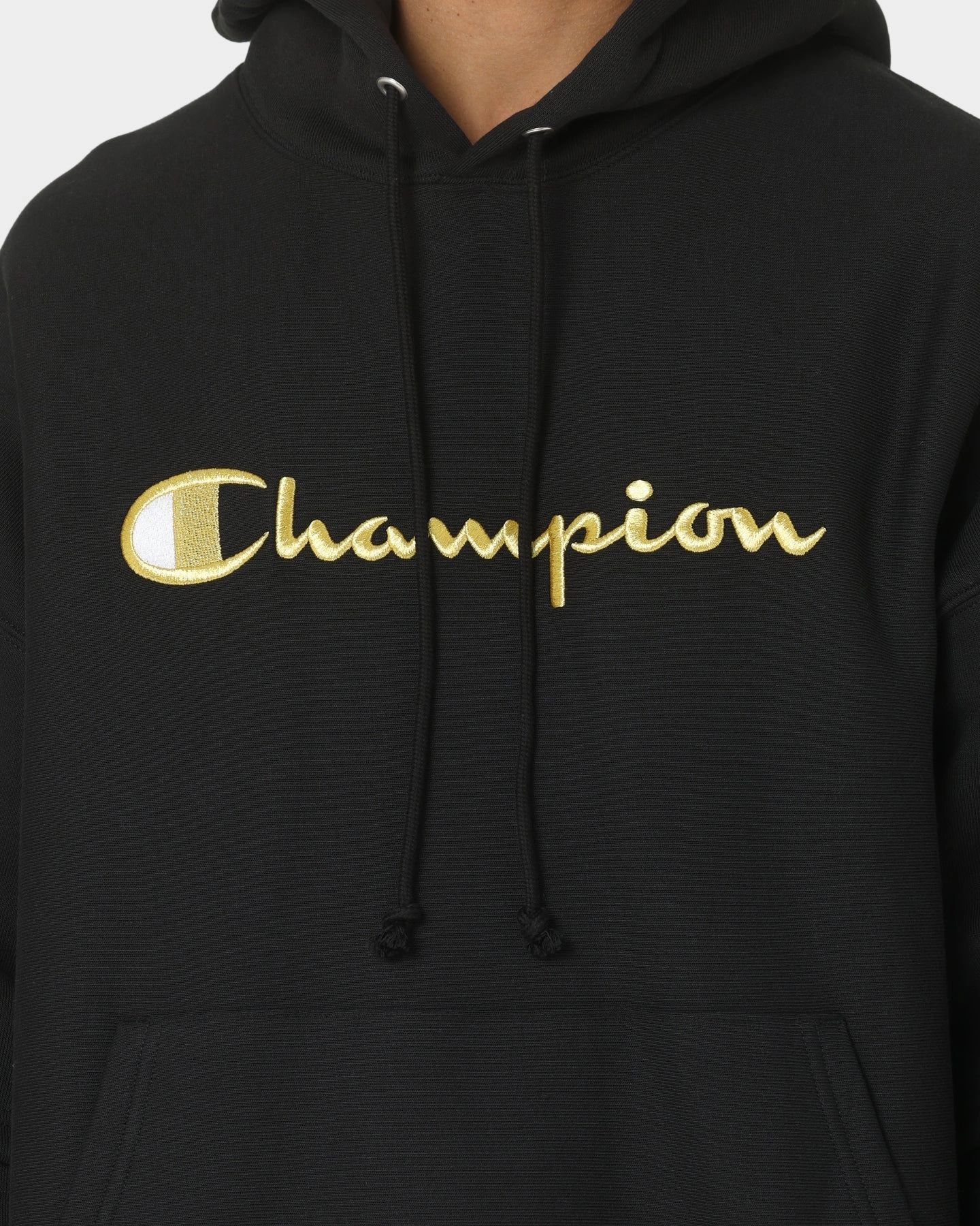 popular in Europe Champion Reverse Weave Double Layer Hoodie Black/Gold