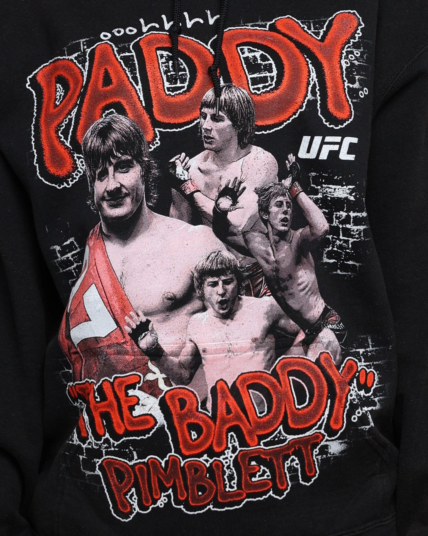 UFC By Goat Crew Paddy The Baddy Vintage Hoodie Black Wash Motion Friendly Wind Safe