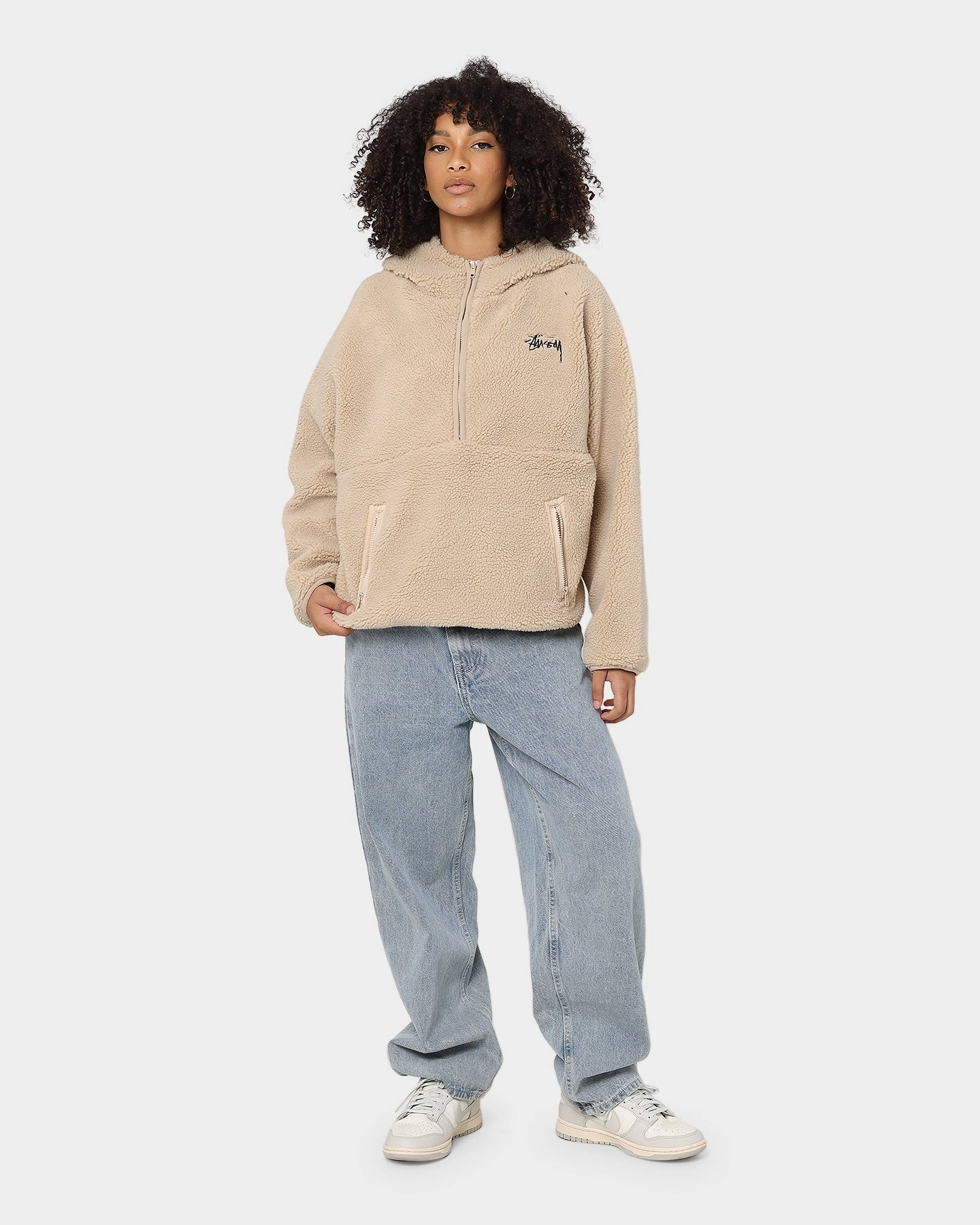 All-Weather Comfort Stussy Women's Jensen Quarter Zip Sherpa Hoodie Off White