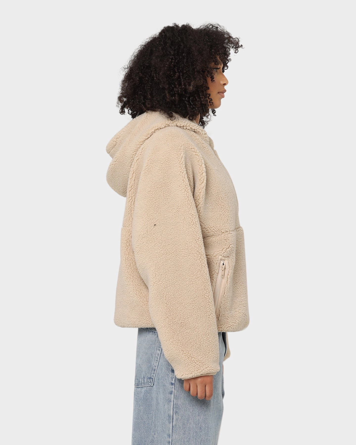 Stussy Women's Jensen Quarter Zip Sherpa Hoodie Off White Forgiveness