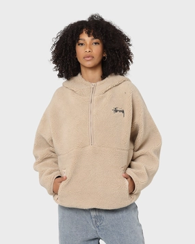 Shock Absorbent Padding Stussy Women's Jensen Quarter Zip Sherpa Hoodie Off White