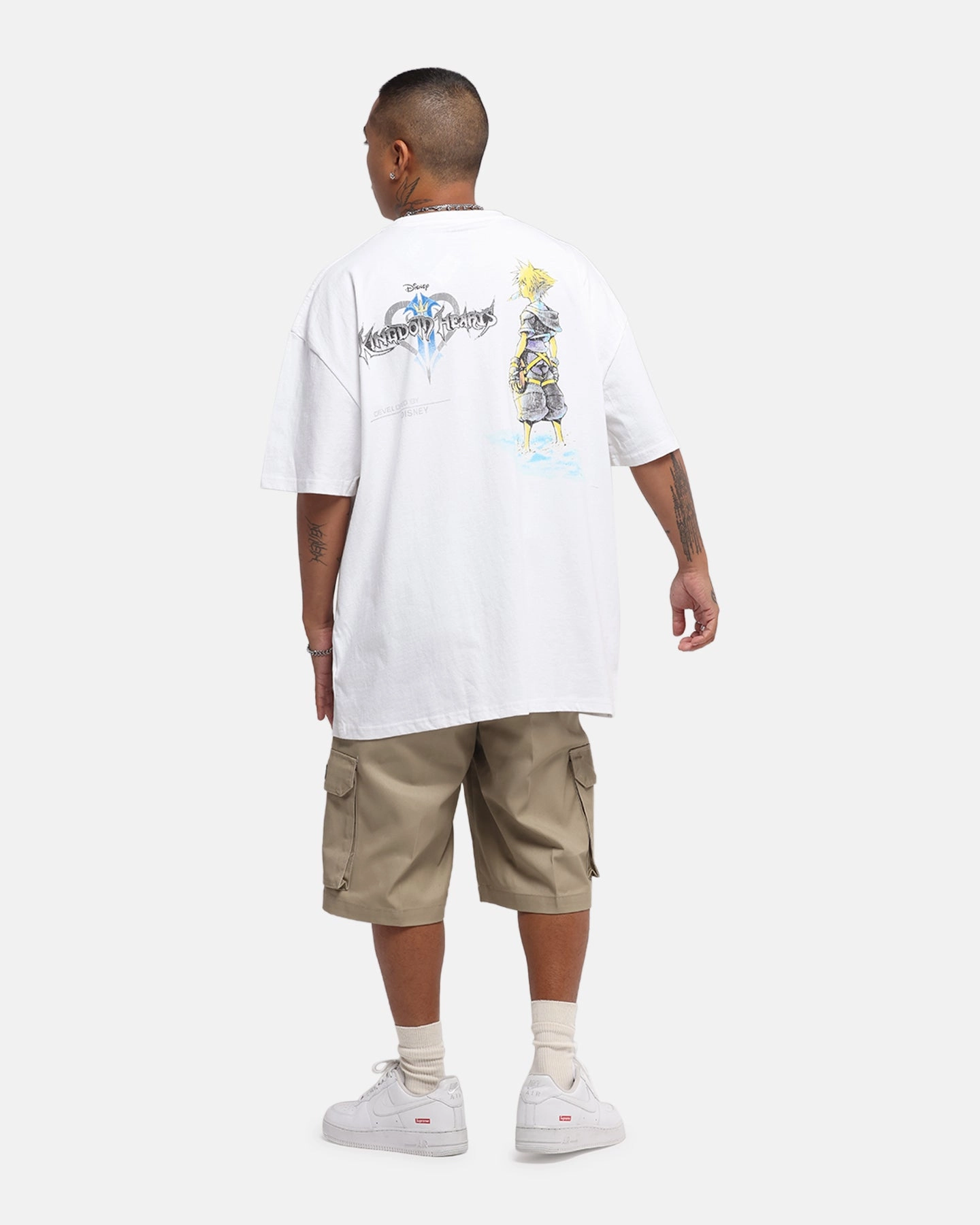 Chafe Free Armhole Silk combination Goat Crew Disney Kingdom Hearts Disc Heavy T-Shirt White