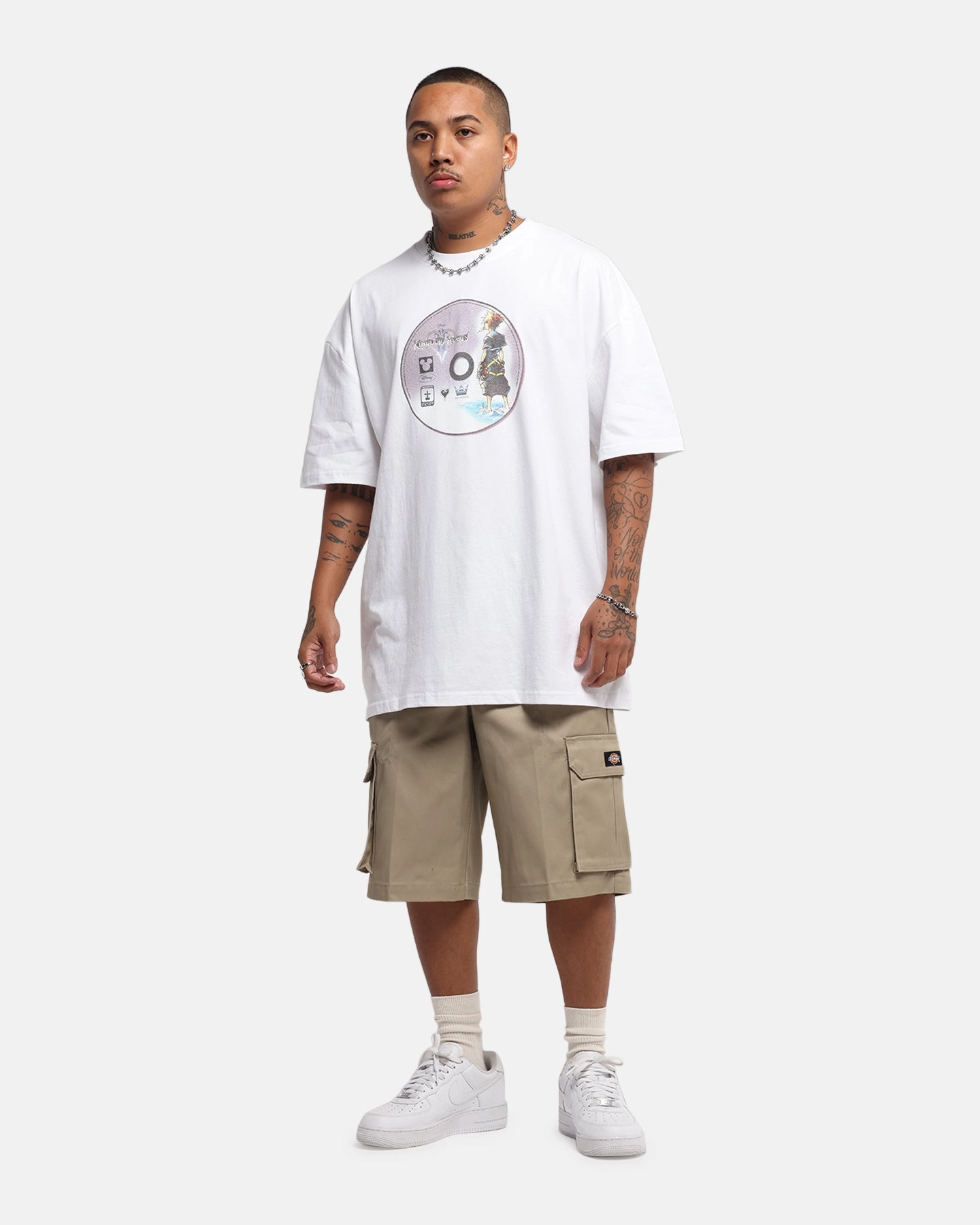 Plus size confidence Classic Style Trend Goat Crew Disney Kingdom Hearts Disc Heavy T-Shirt White
