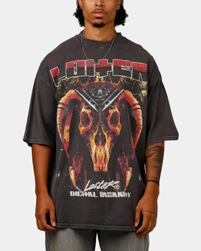 Loiter Digital Insanity Vintage Mock T-Shirt Charcoal Slim Fit Cut Weekend Smart
