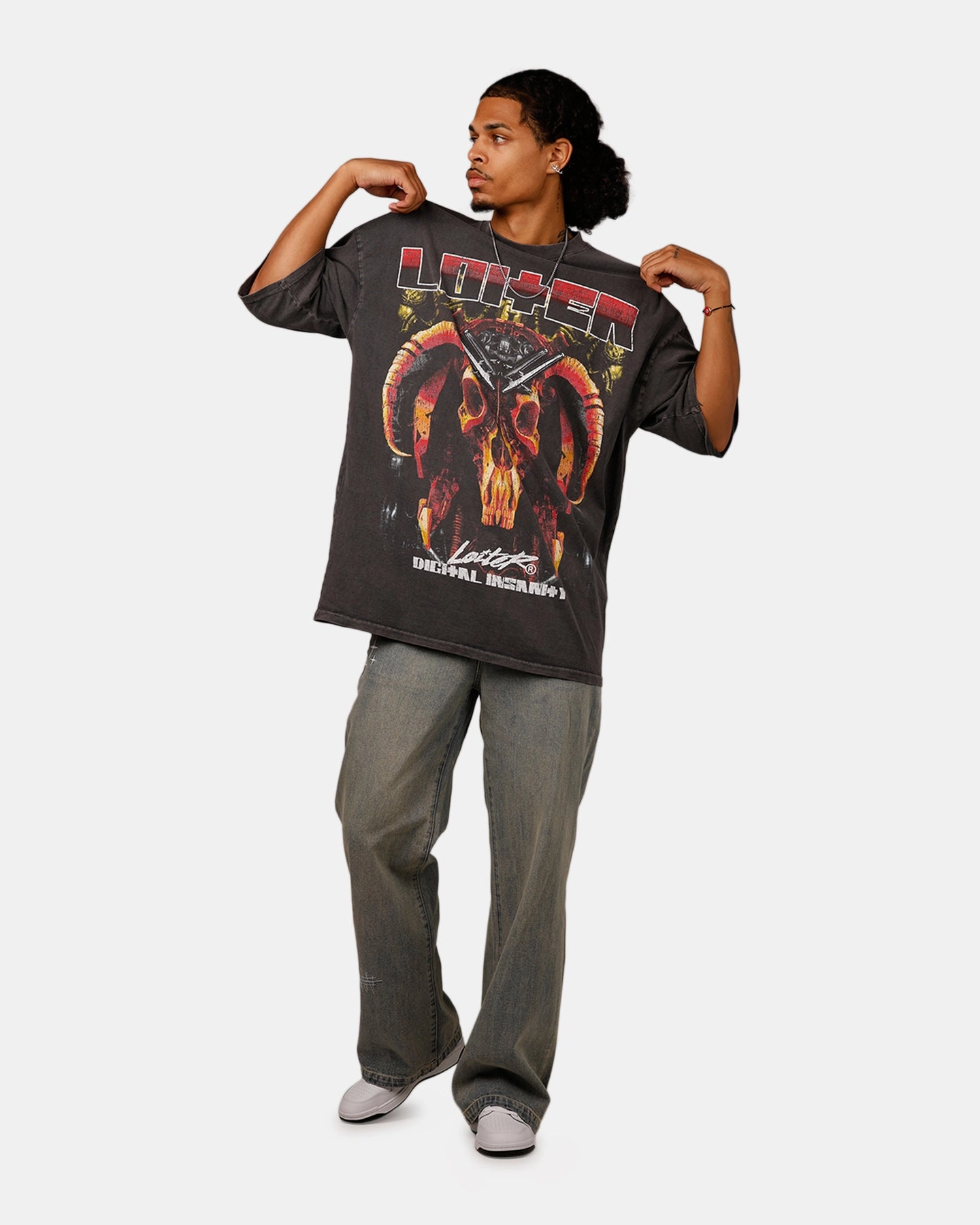 Comfort and Breathable Wool combination Loiter Digital Insanity Vintage Mock T-Shirt Charcoal