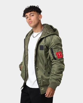Carre Ultilitaire Hooded Bomber Jacket Khaki Green activity Insulated Core