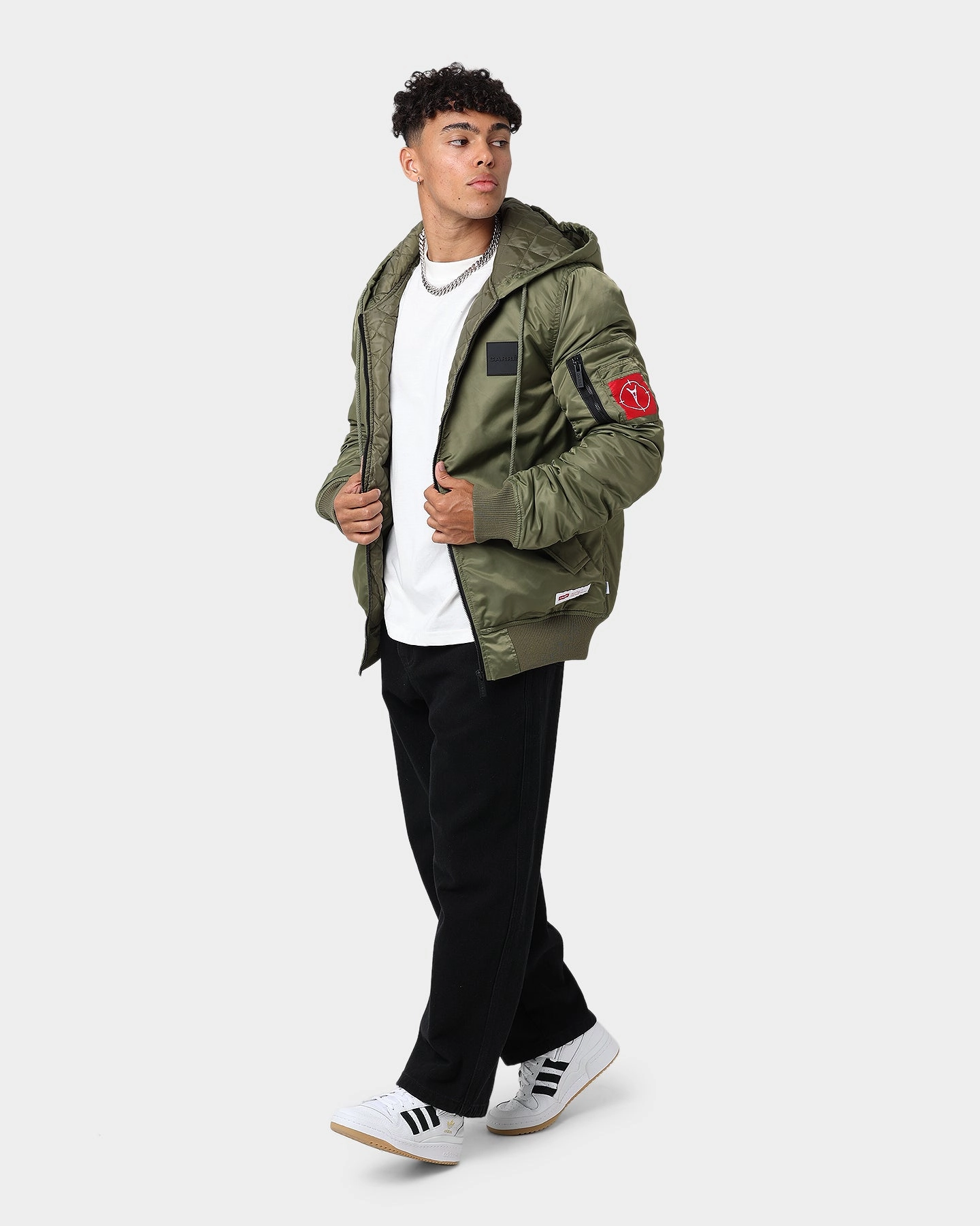 Carre Ultilitaire Hooded Bomber Jacket Khaki Green Minimalist Weather resistant