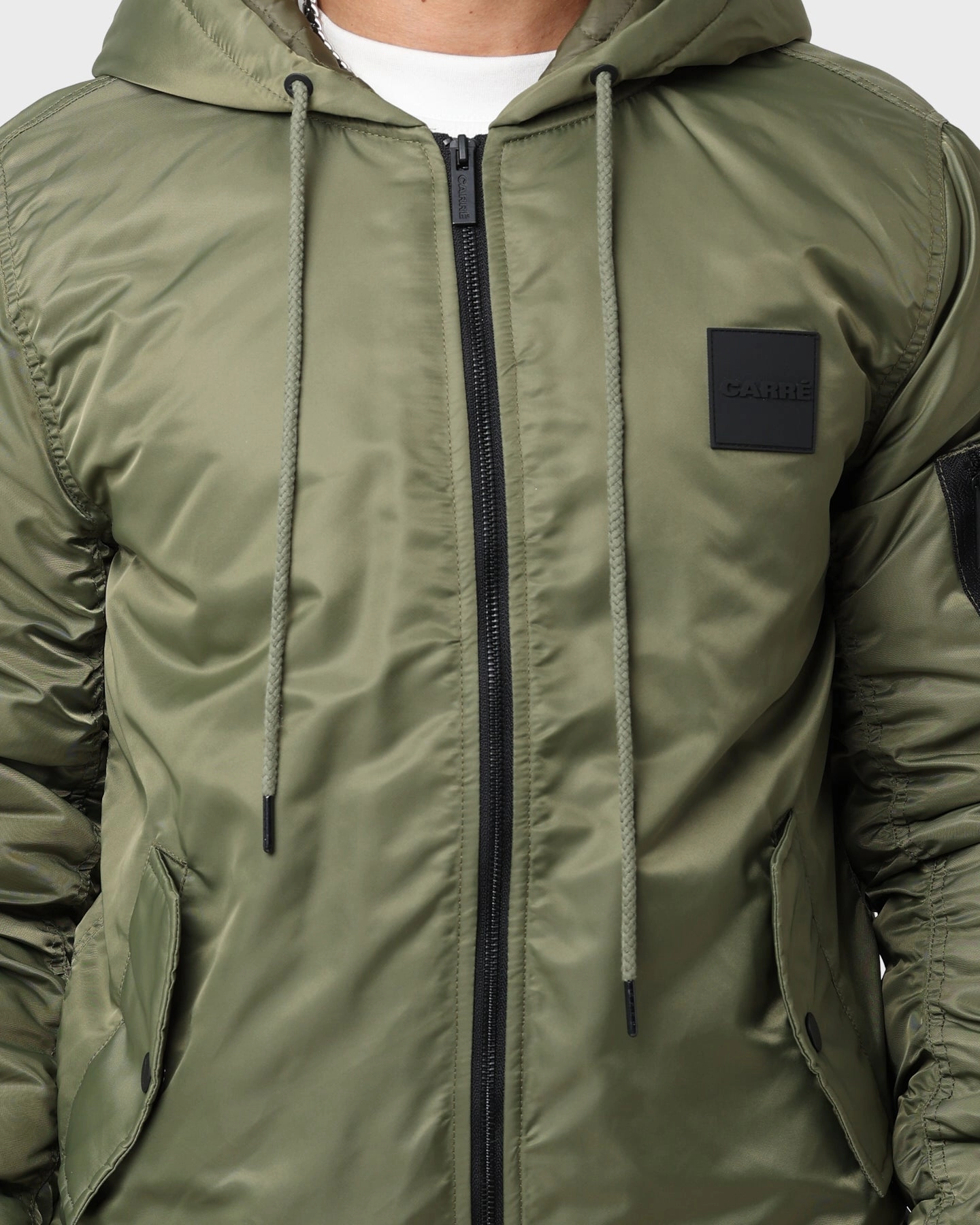 Carre Ultilitaire Hooded Bomber Jacket Khaki Green Windshield Coat