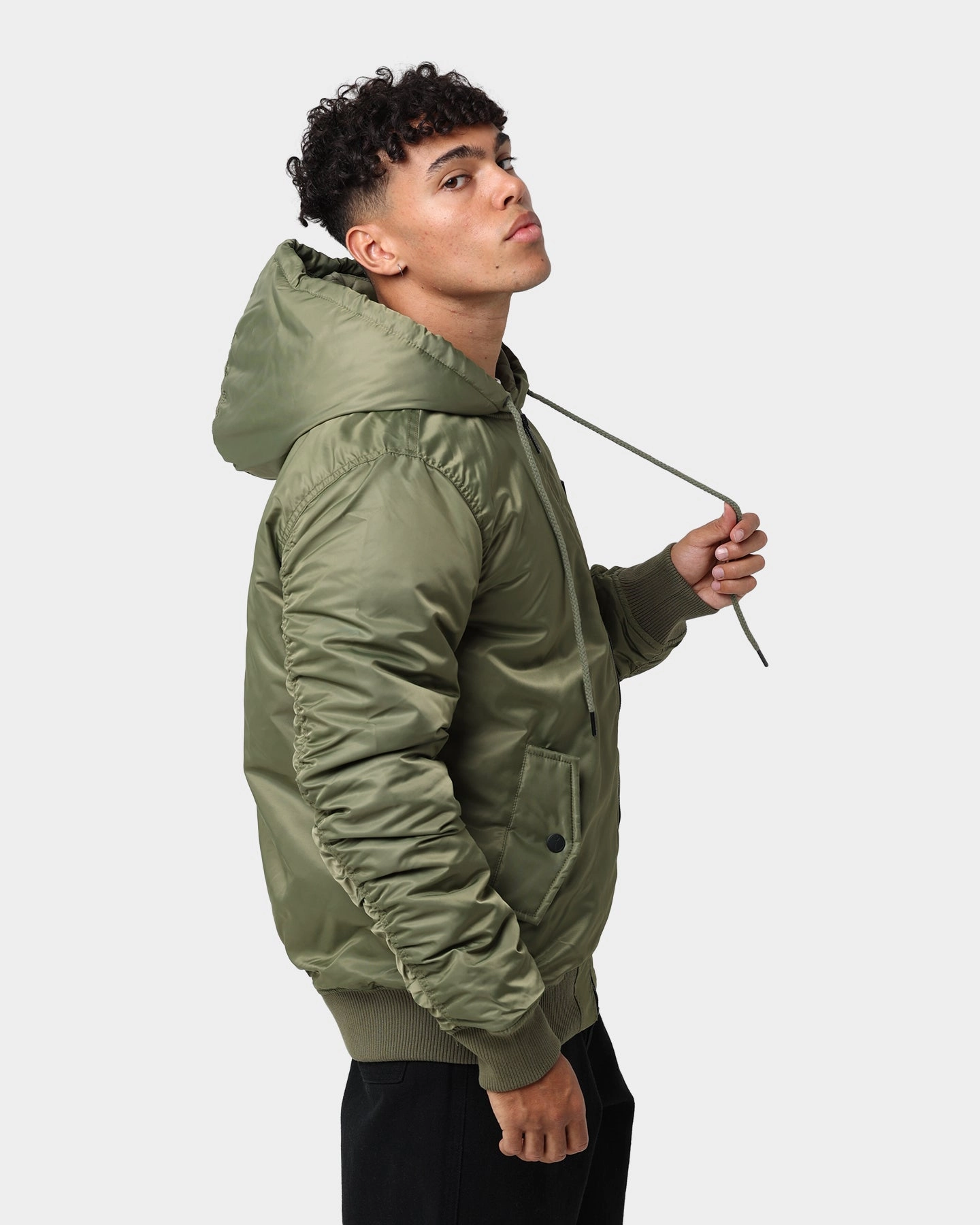 Carre Ultilitaire Hooded Bomber Jacket Khaki Green Flexible Design Signal