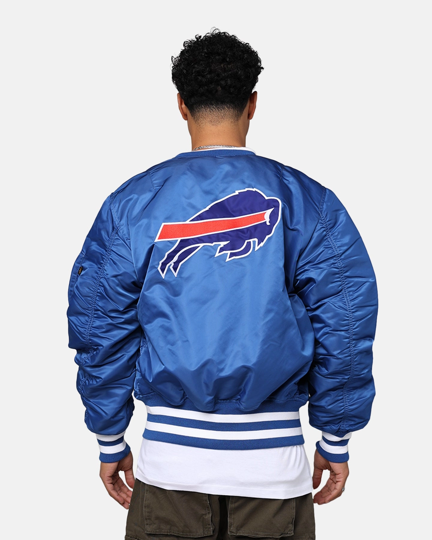 New Era X Alpha Series X NFL Buffalo Bills MA-1 Bomber Jacket Royal/Red Fade Resistant Dye picnic - goers