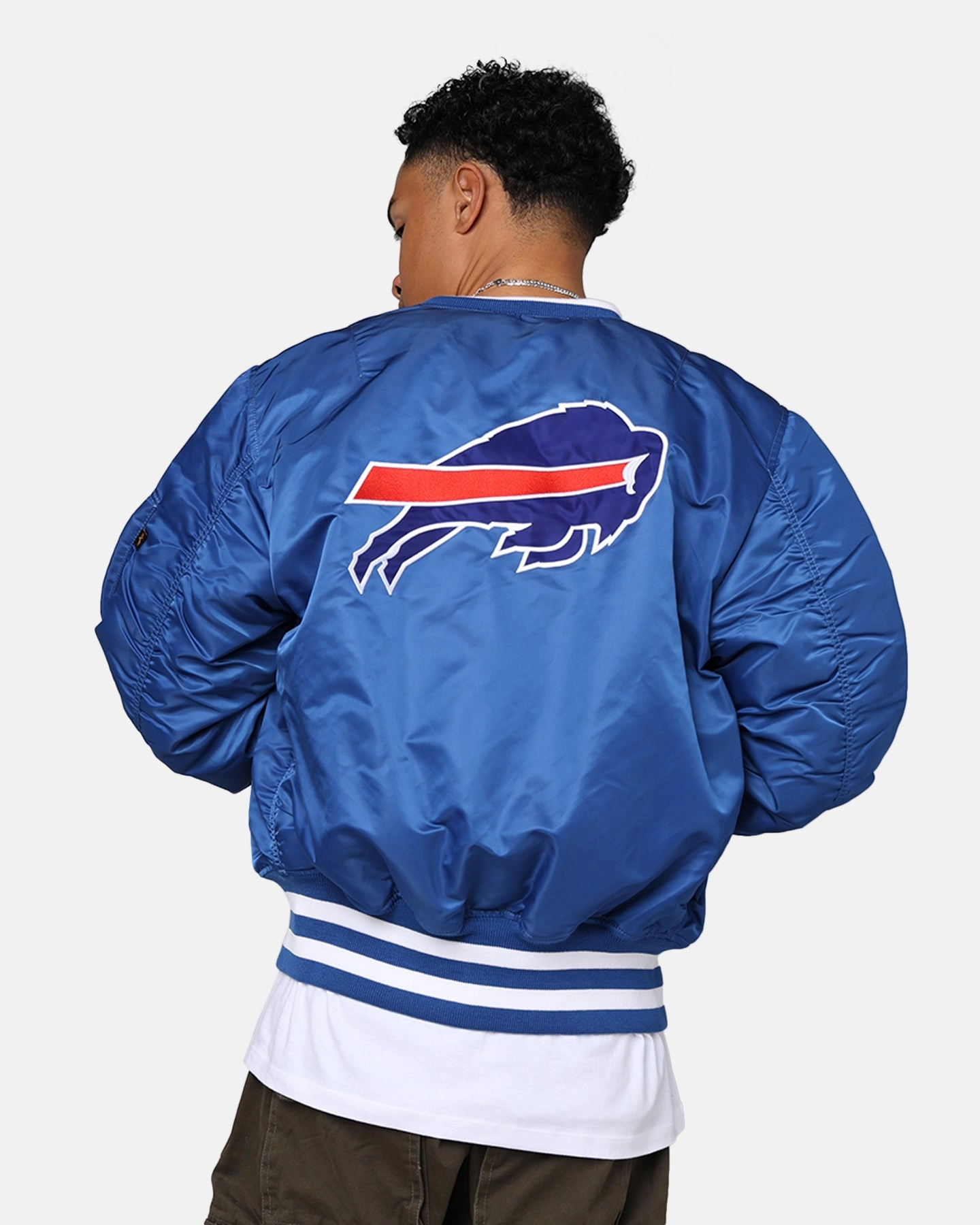 New Era X Alpha Series X NFL Buffalo Bills MA-1 Bomber Jacket Royal/Red Clue Eye - Catching