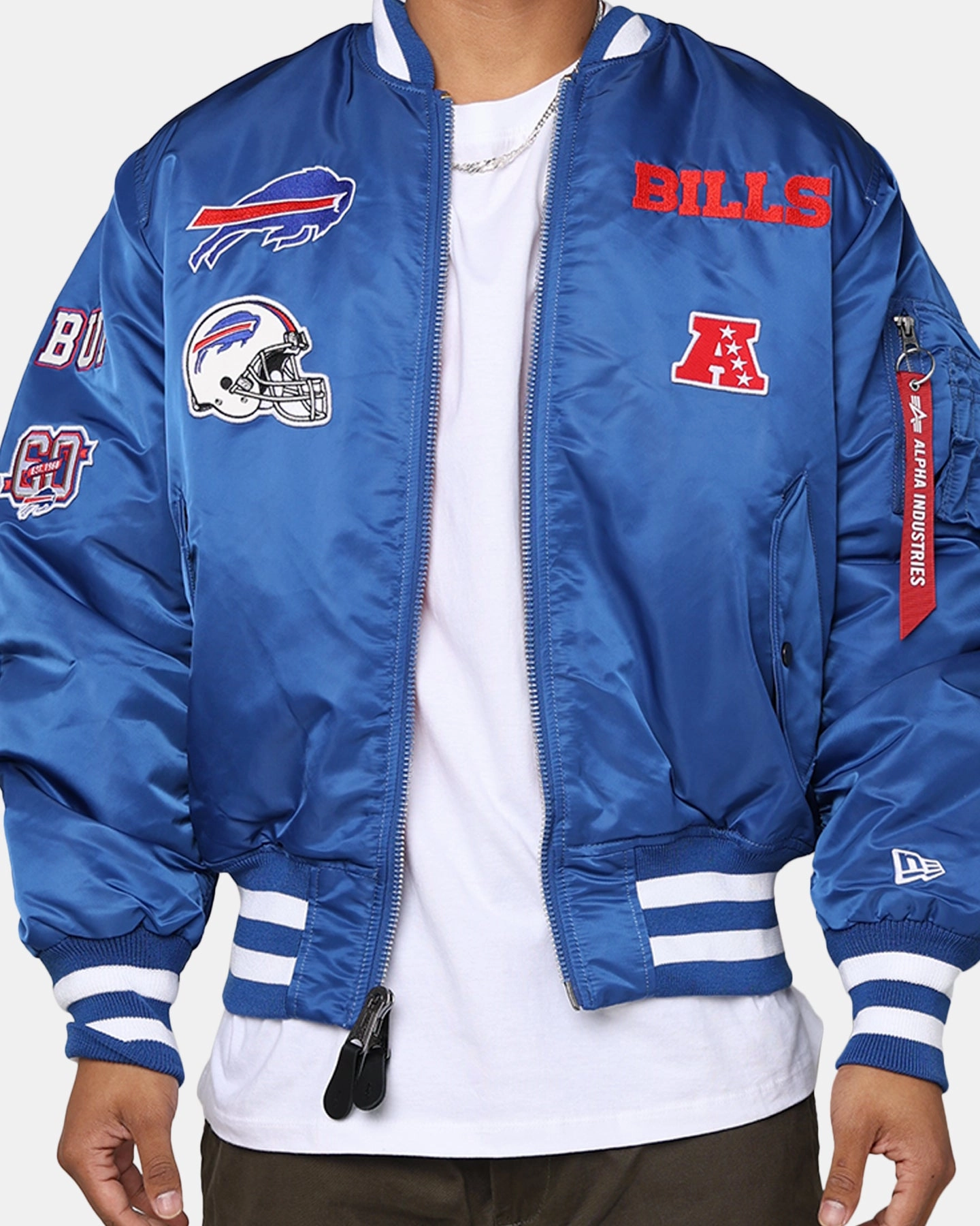 New Era X Alpha Series X NFL Buffalo Bills MA-1 Bomber Jacket Royal/Red SnapFasteners No Bulk