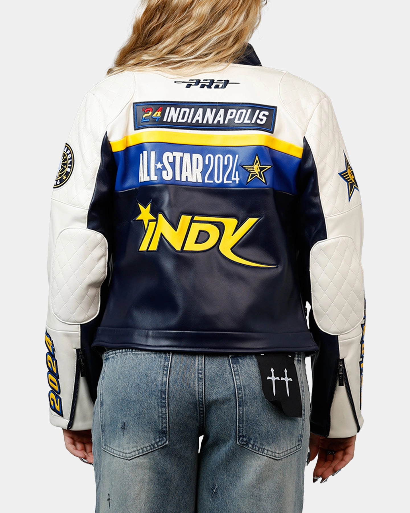 Pro Standard Women's NBA All-Stars Leather Jacket Eggshell/Midnight Non Irritating Lining Bicycle