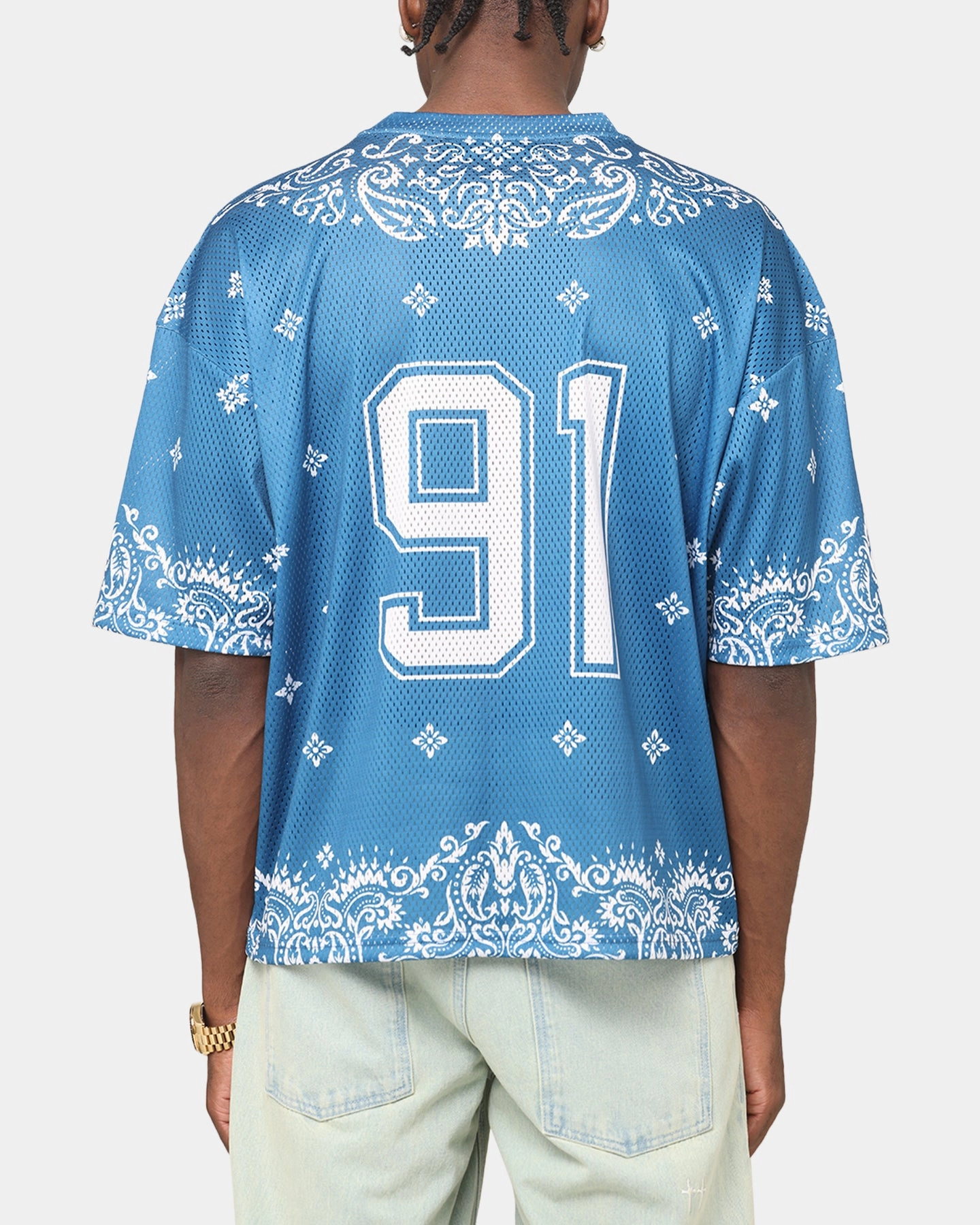 Criminal Damage Paisley Mesh Top Blue/White Hydrophobic Edge Taping
