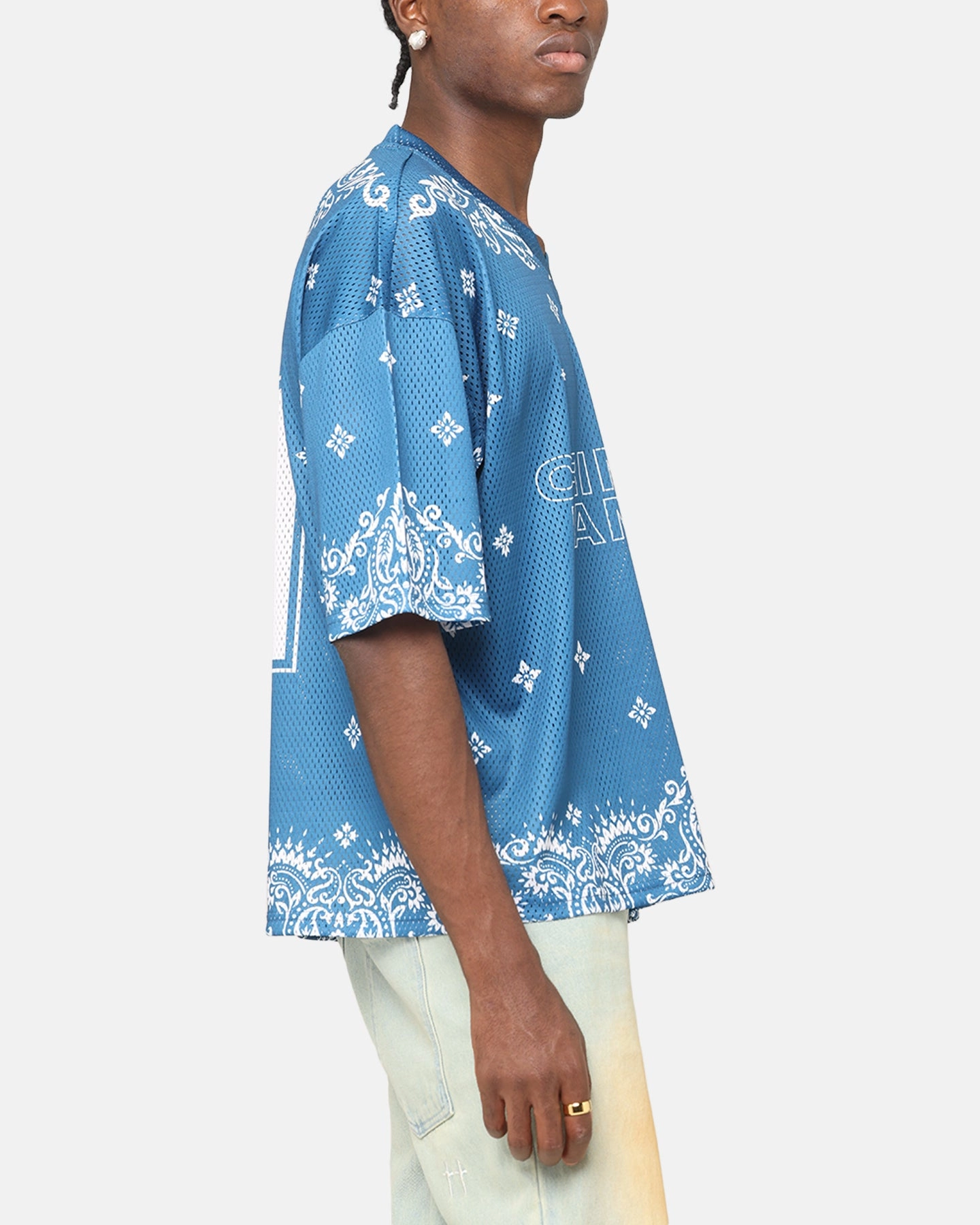 Criminal Damage Paisley Mesh Top Blue/White Quick Recovery Fabric