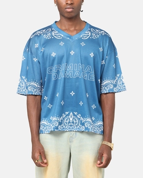 Quick Drying Performance Material Eco Friendly Fabric Blends Criminal Damage Paisley Mesh Top Blue/White