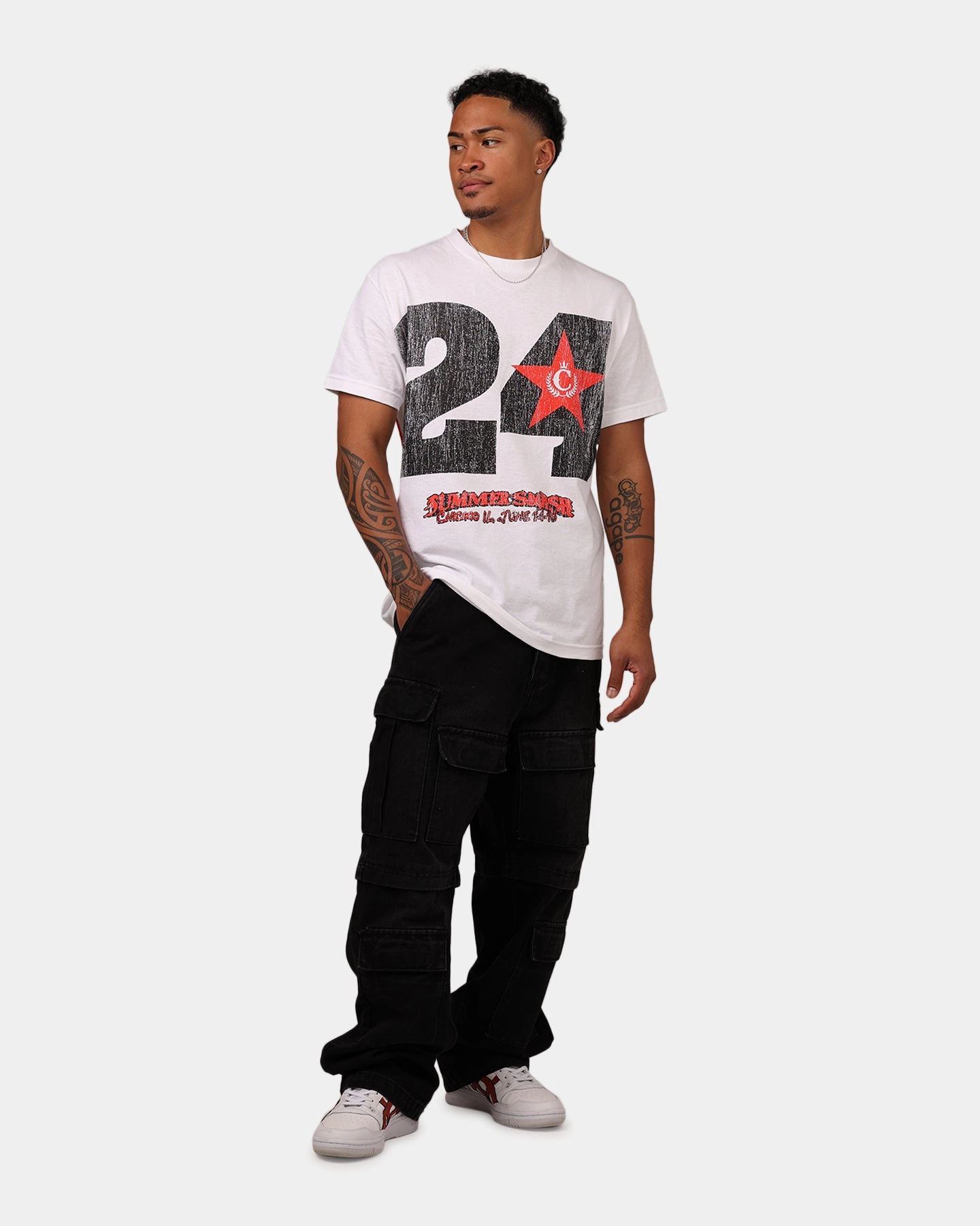 Breathable mesh panel EcoConscious Processing Summer Smash Line Up Vintage T-Shirt Off White