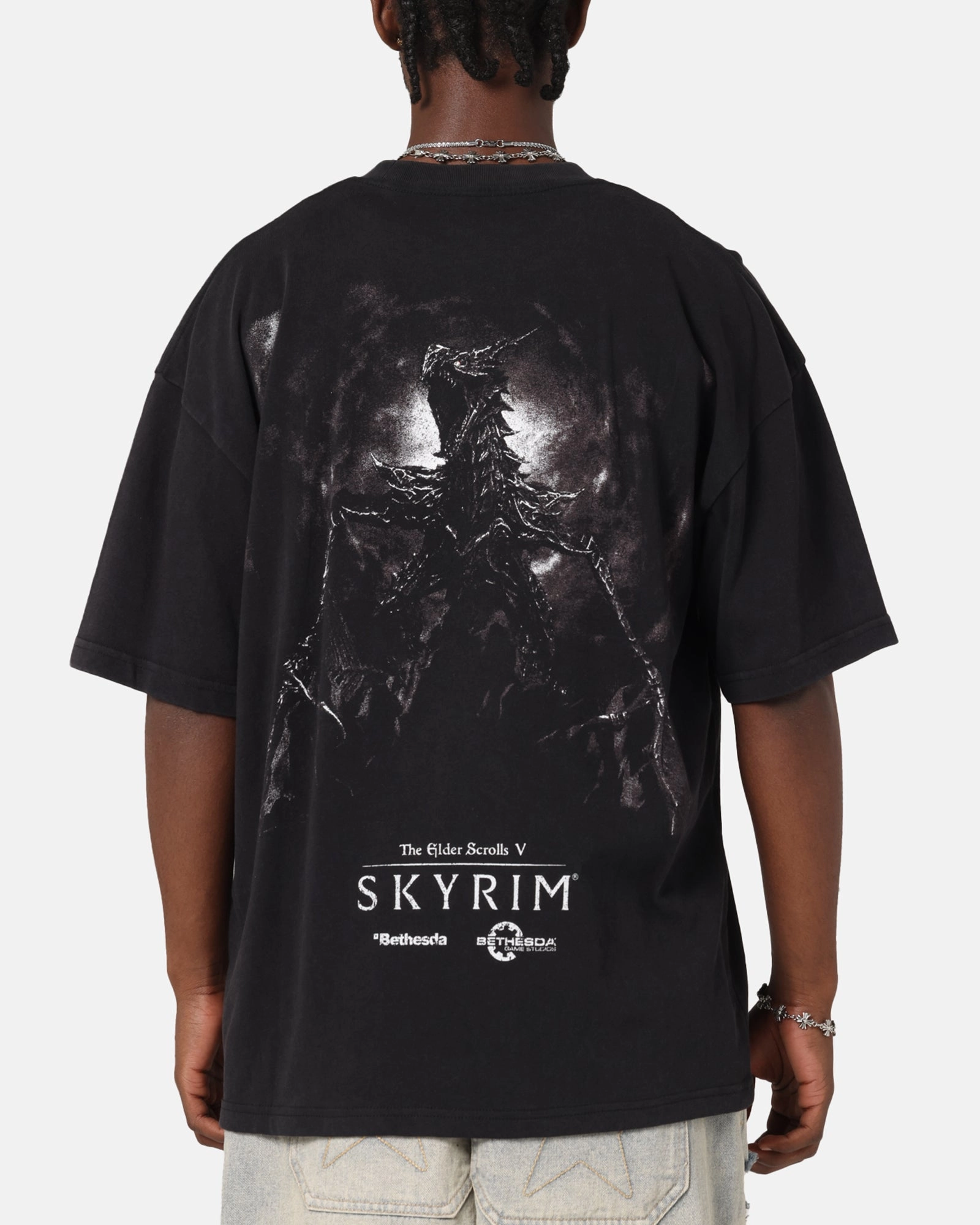 73 Studio X The Elder Scrolls V: Skyrim Aludin Vintage T-Shirt Black Acidwash Light and Breathable Classic Layering