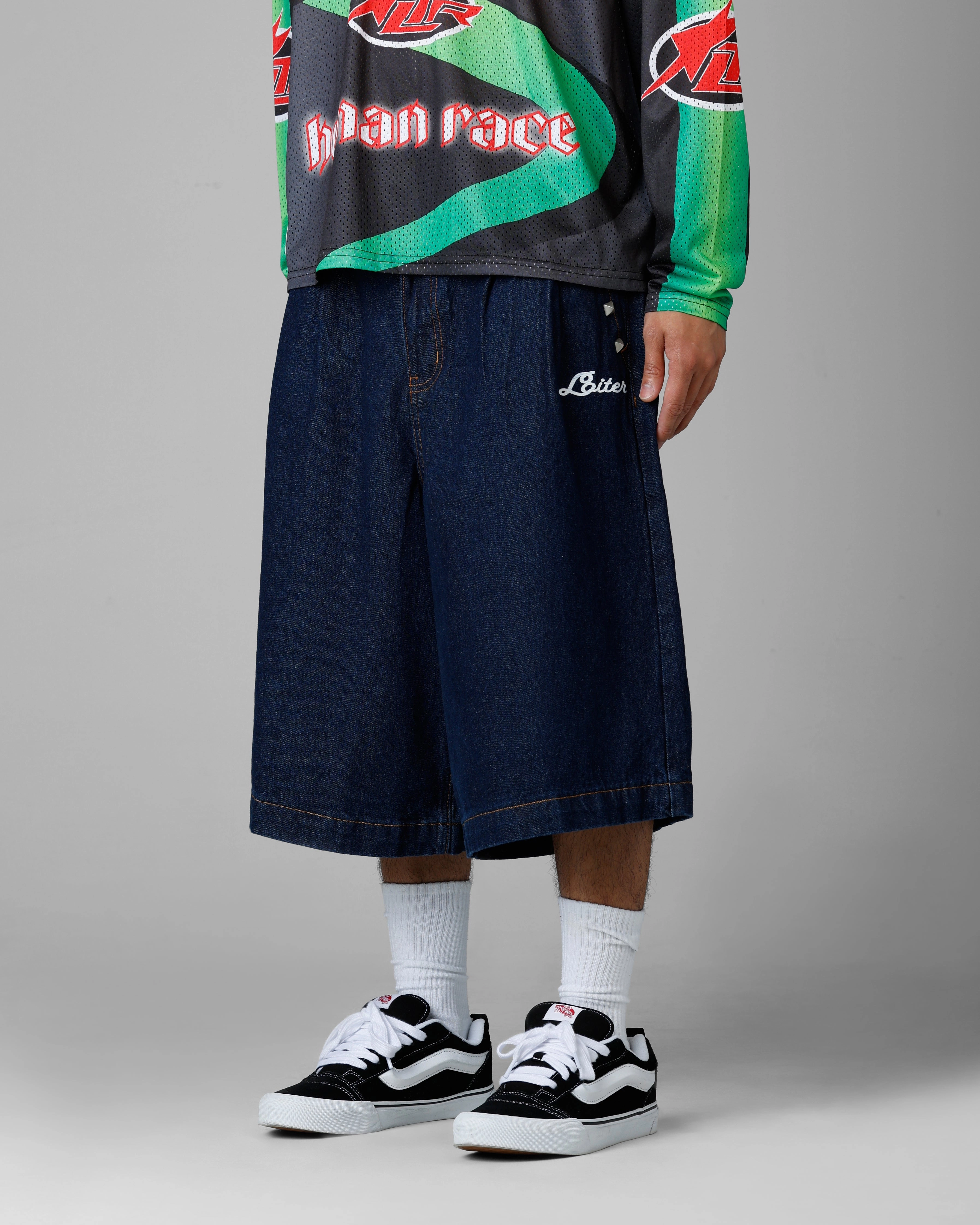 Wide Leg Opening Loiter 3 Quarter Shorts Dark Indigo