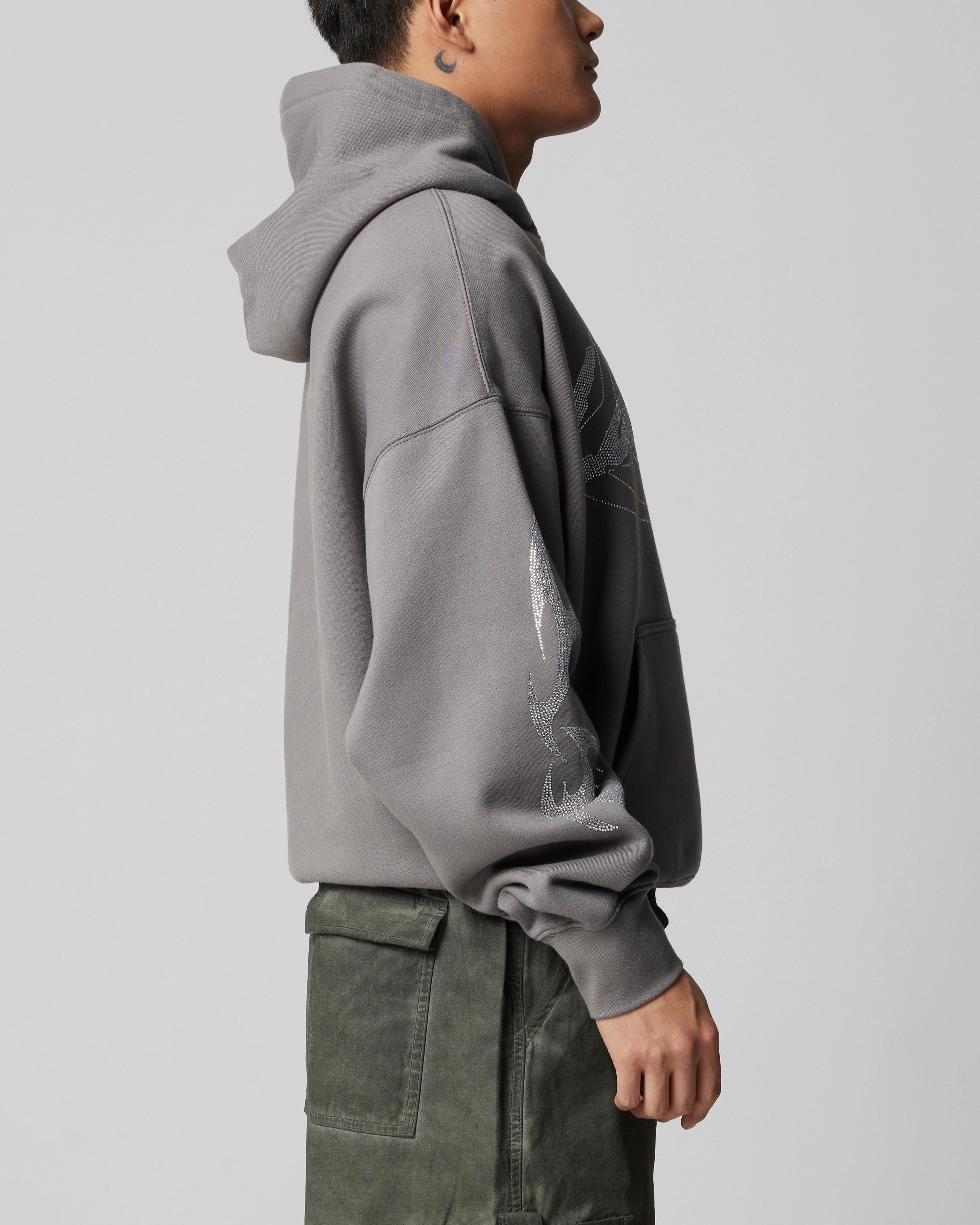 Loiter Atlantic Rhinestone Hoodie Charcoal non - magnetic