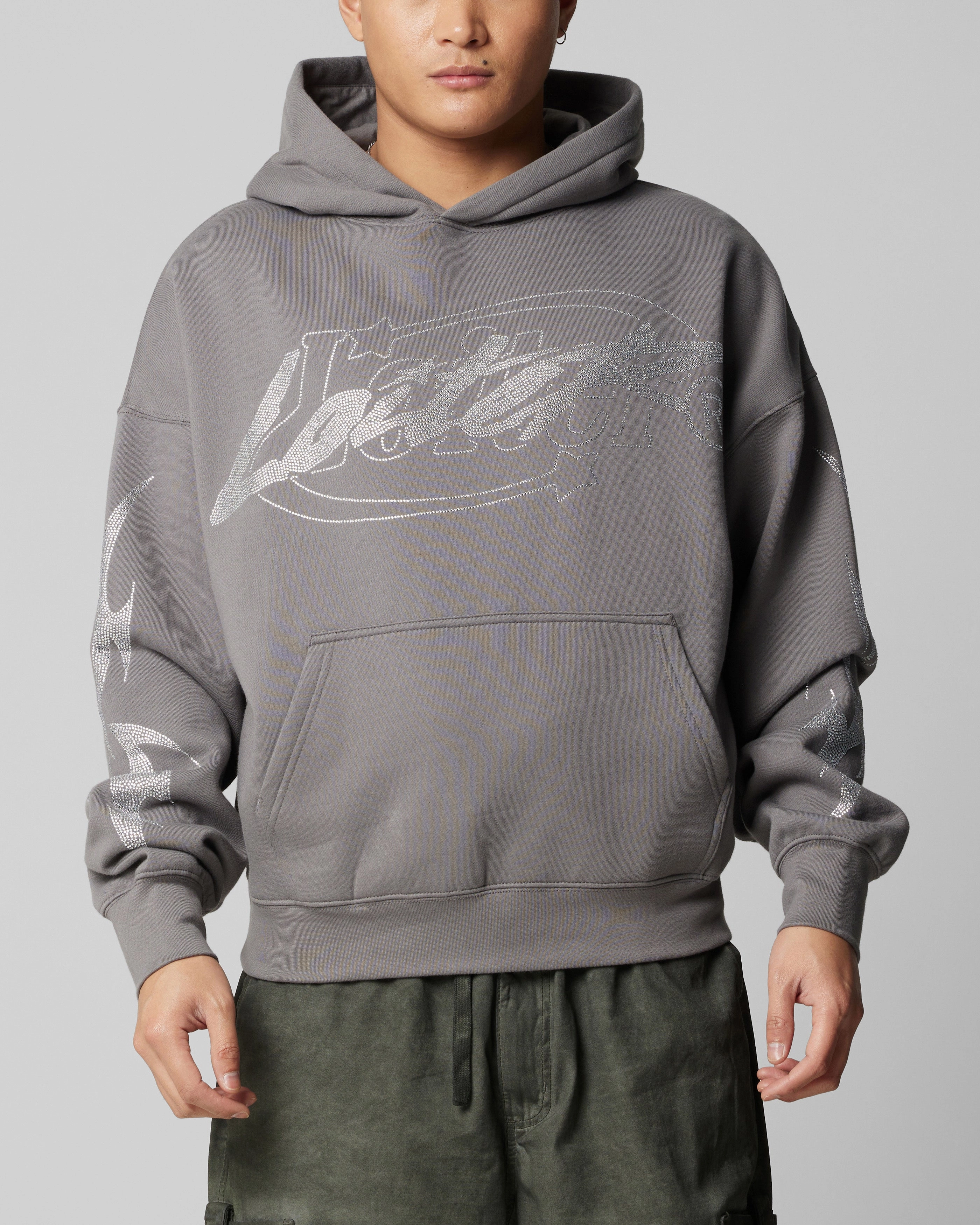 temperature regulation Elasticated Cuffs Loiter Atlantic Rhinestone Hoodie Charcoal