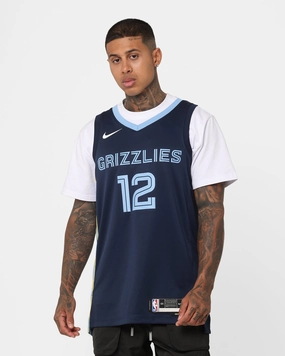 Nike Ja Morant Memphis Grizzlies '22 Icon Edition Dri-FIT NBA Swingman Jersey College Navy Molded Collar Architecture Variable Density Knitting