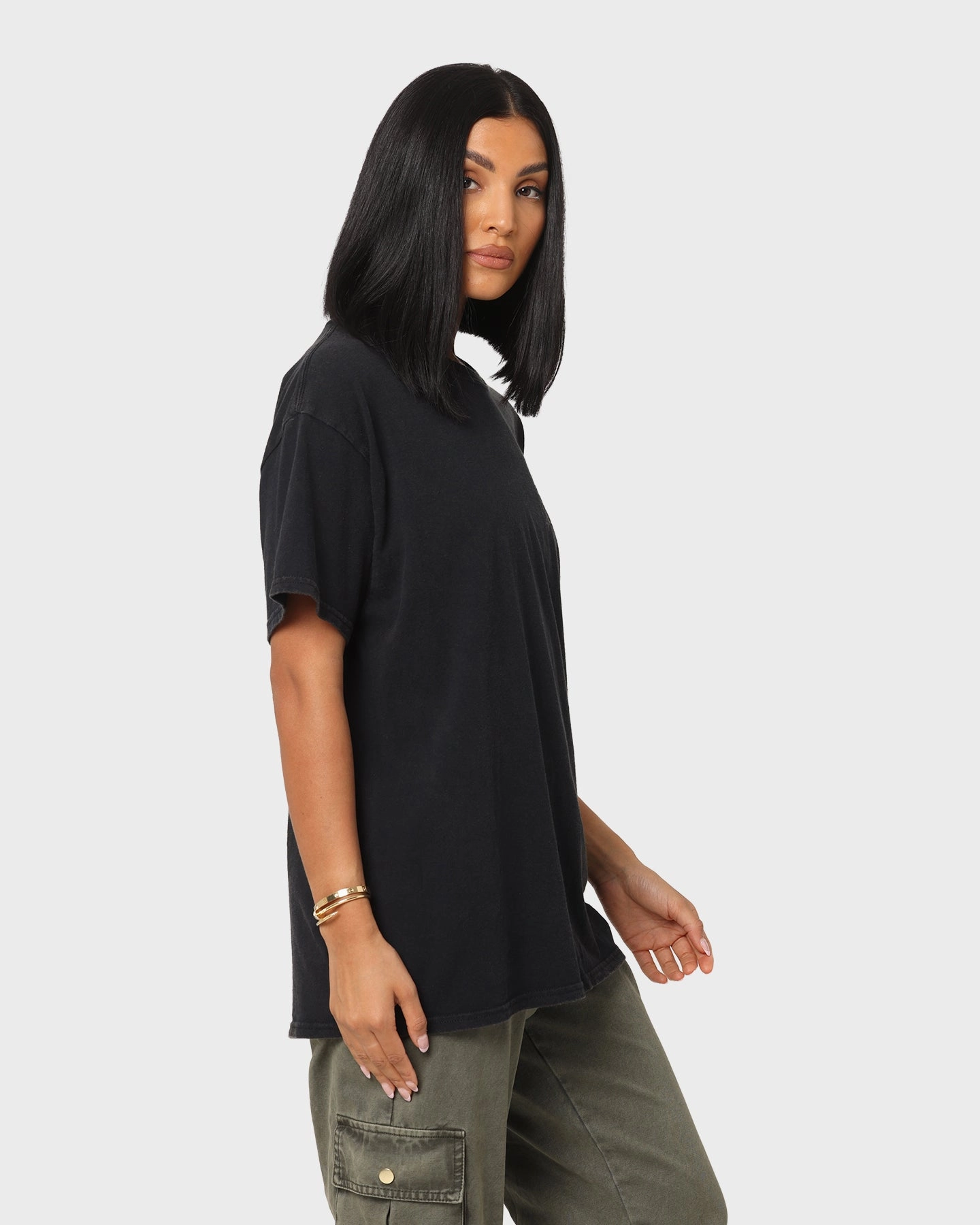 Goat Crew Stacked Logo Vintage T-Shirt Black Wash Quick Dry Technology Flexible Neckband