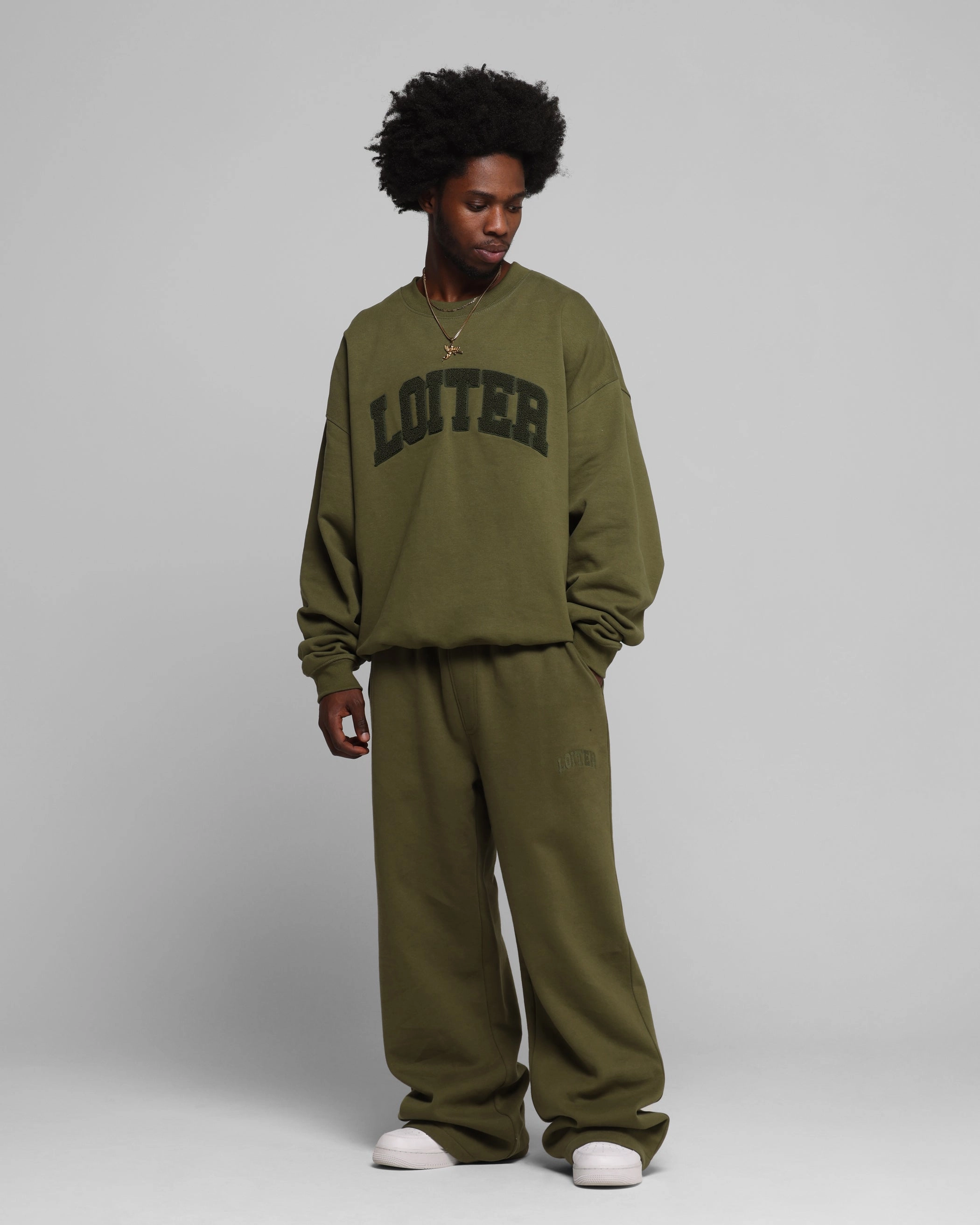 Loiter Arch Premium Crewneck Khaki Reflective Safety Details
