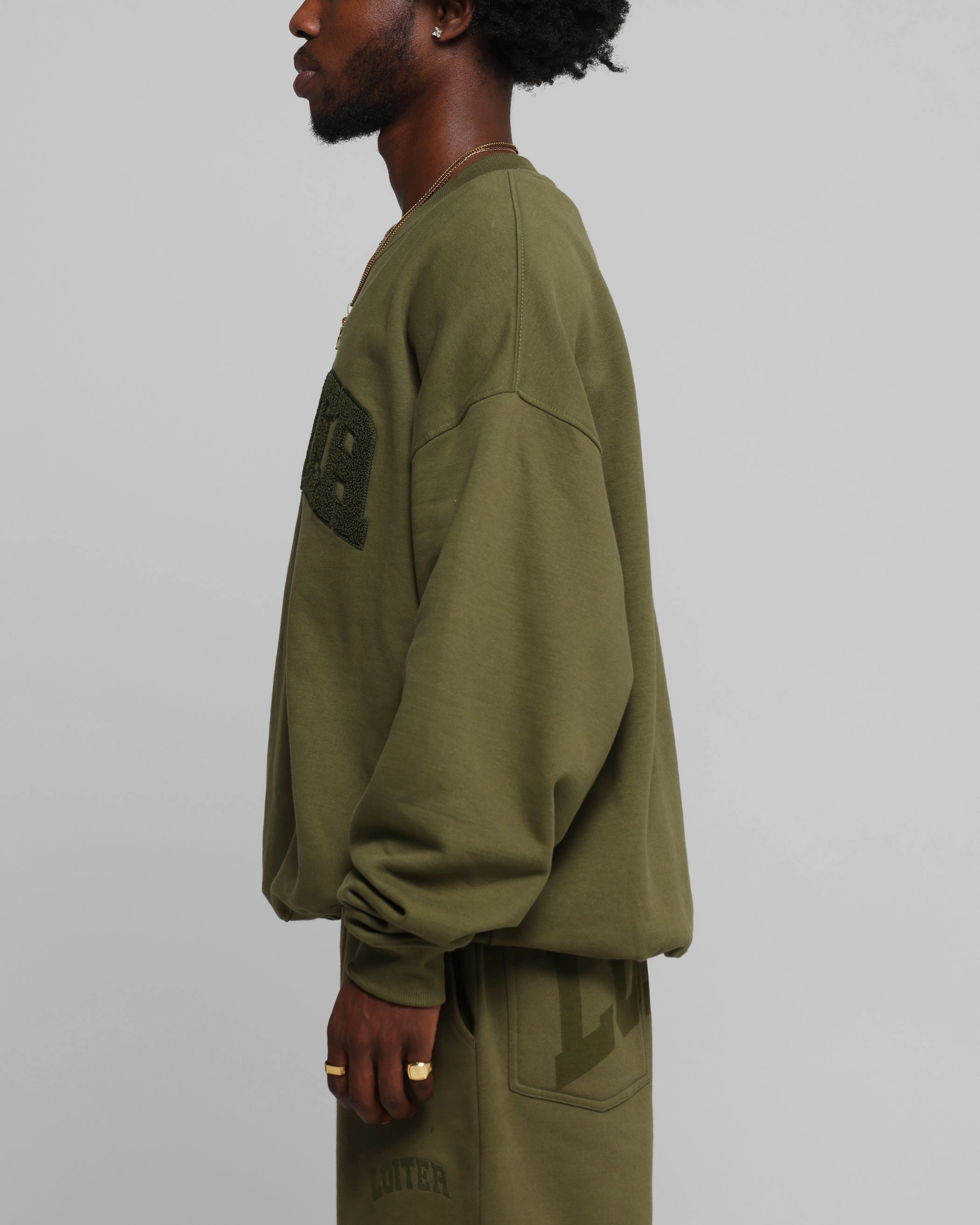 Loiter Arch Premium Crewneck Khaki Green Material