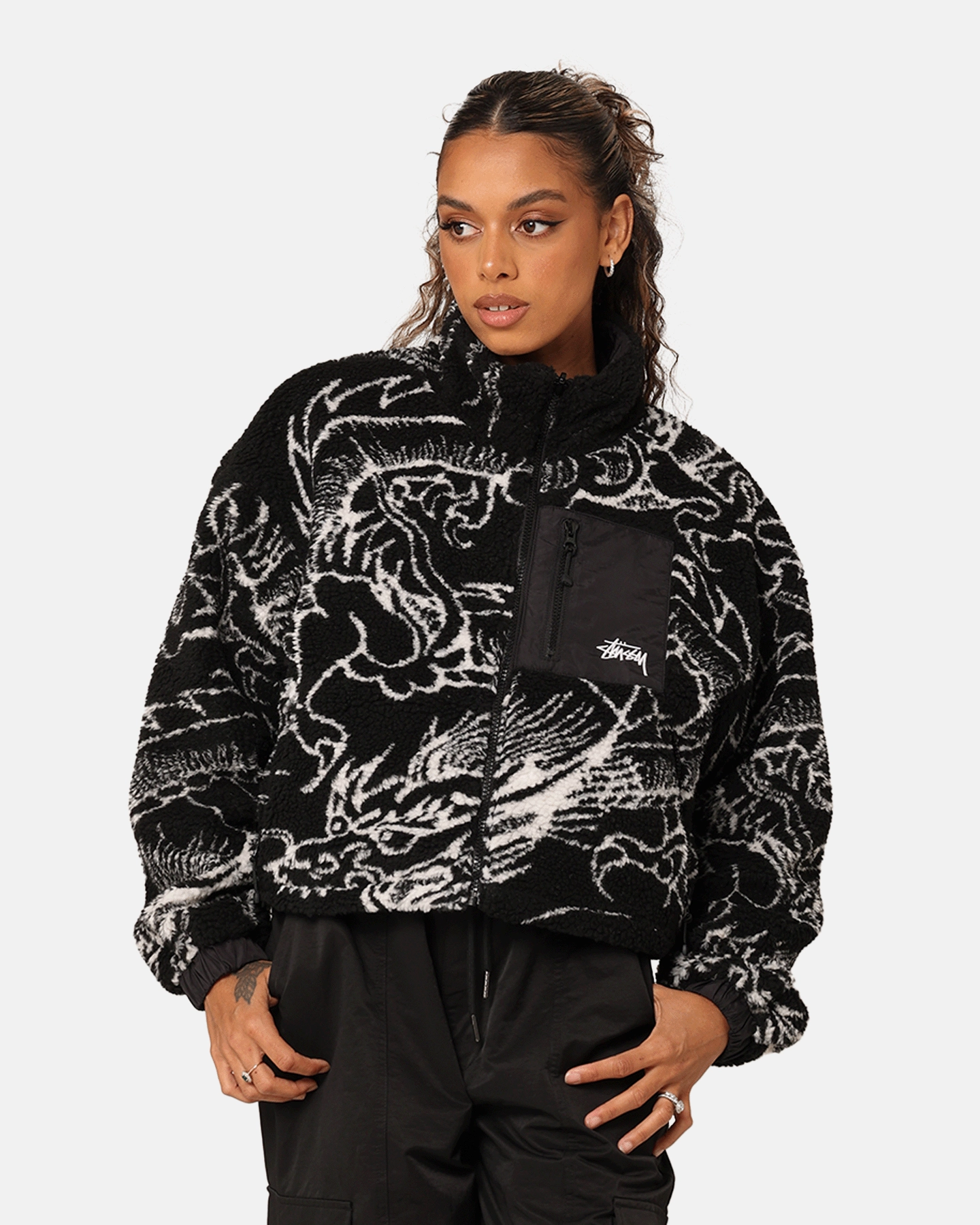 suitable for school days Report Stussy Women's Dragon Reversible Work Jacket Black