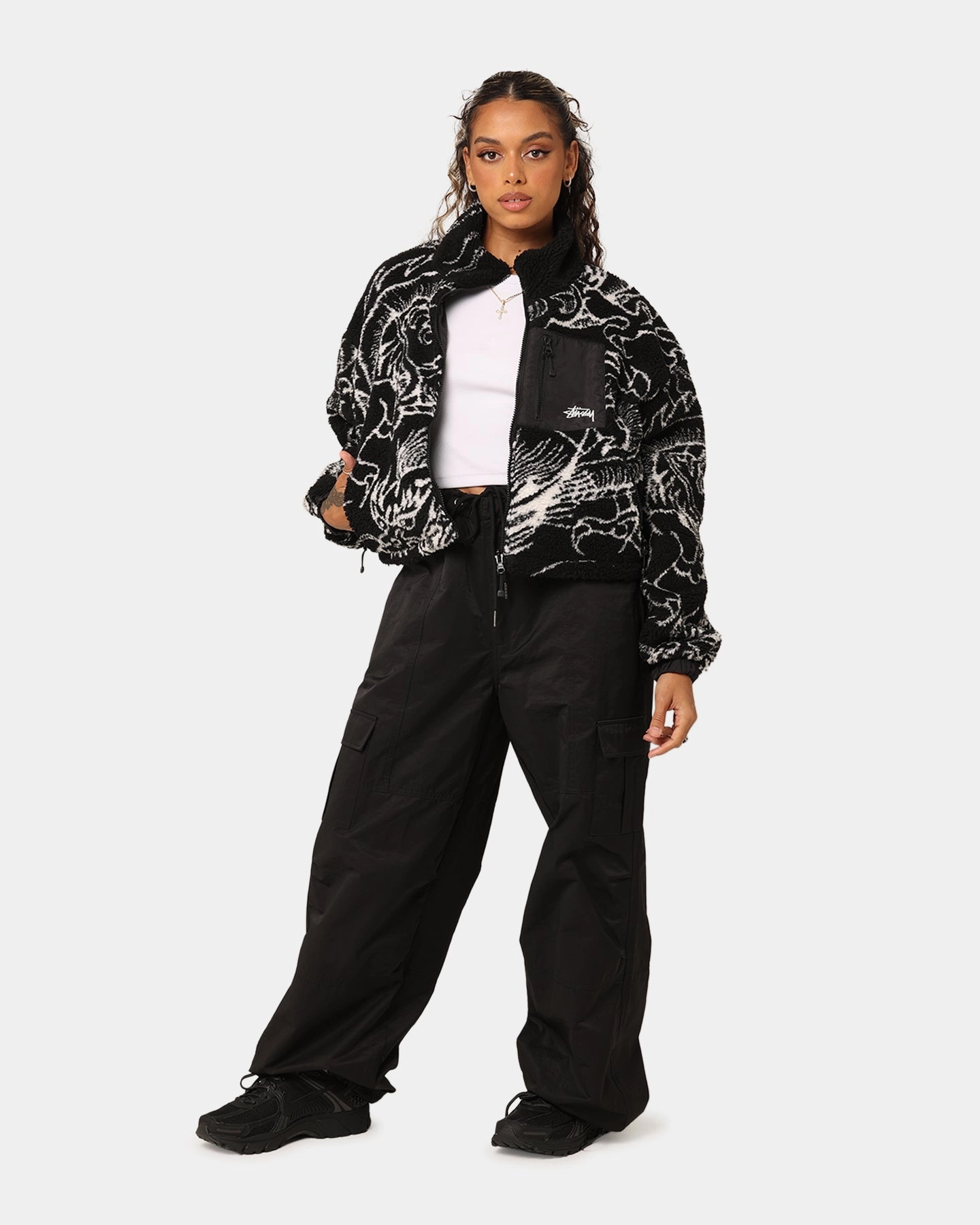 Stussy Women's Dragon Reversible Work Jacket Black popular in America Motion Friendly