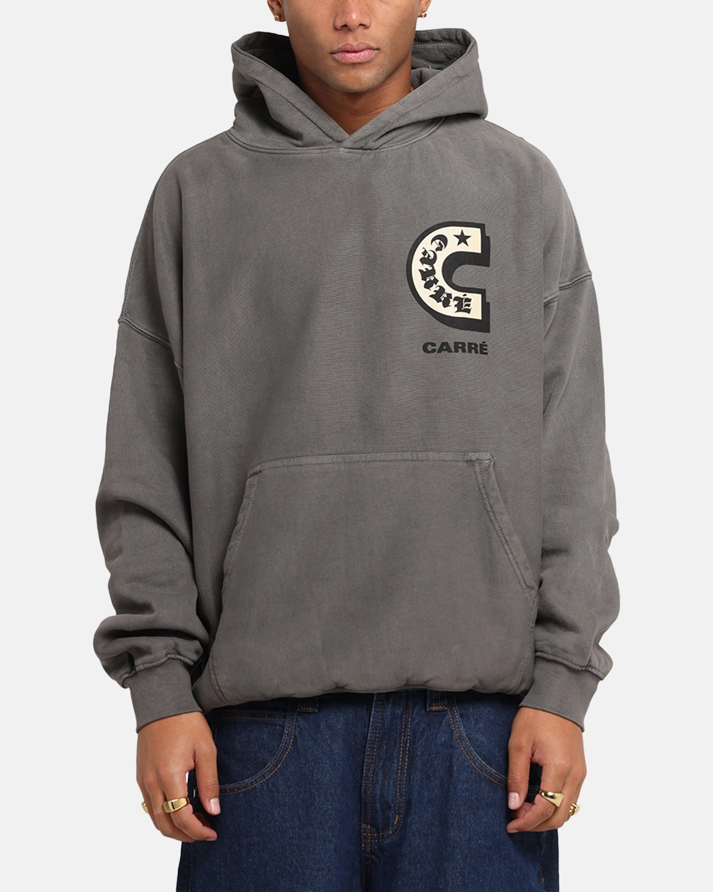 Modern Fit Carre Sacred Letter Hoodie Washed Charcoal